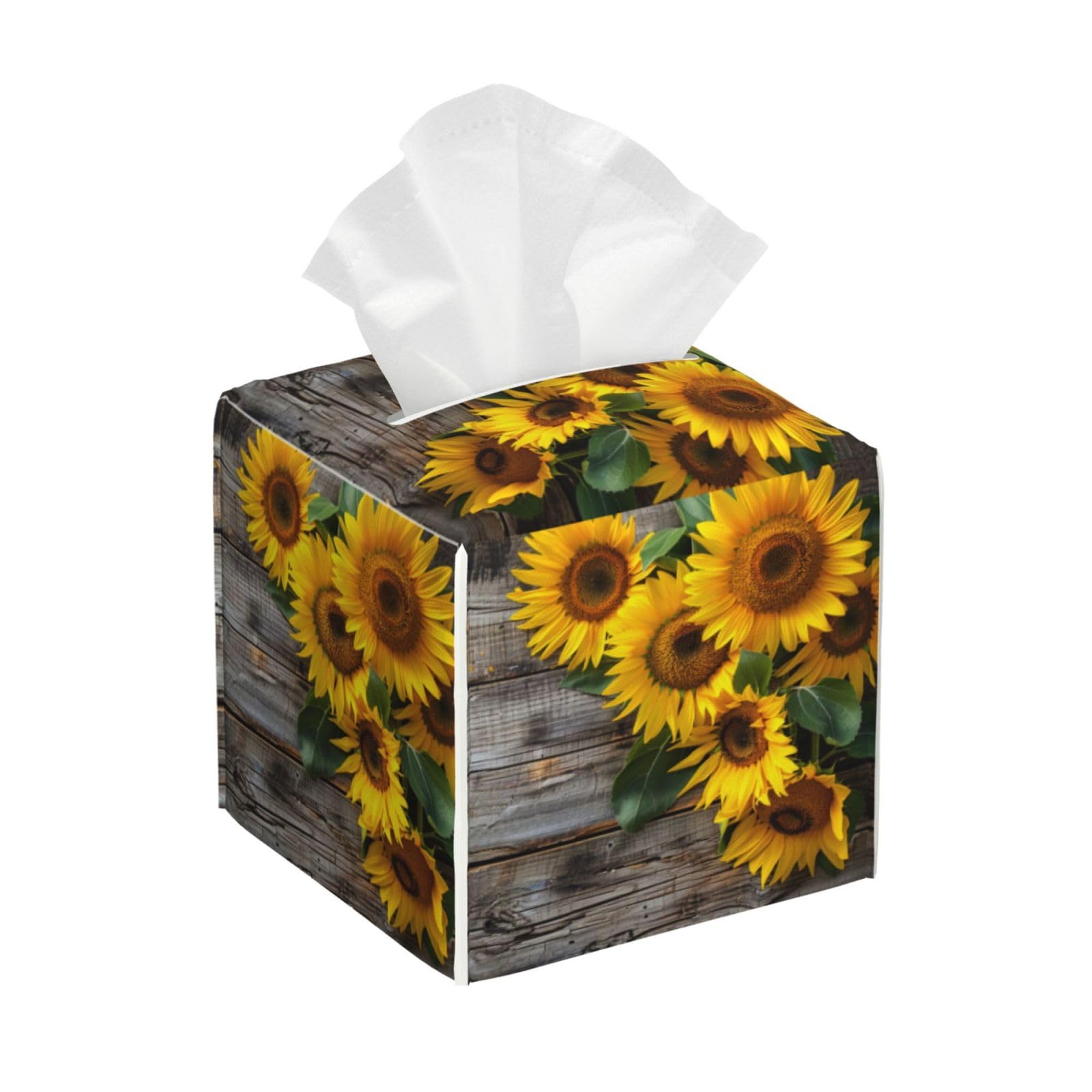 Square Tissue Boxes 5.2"x5.2"x5.2" Vintage Sunflower Tissue Holder Decor for Vanity Countertop/Home/Car/Office