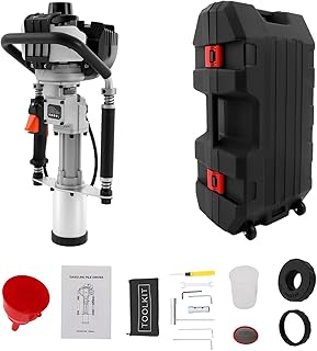 37.77cc Gas-Powered T Post Driver with 2 Post Driving Head, 4-Stroke Engine Gasoline Fence Piling Pounder, 1200W Heavy Duty Gas Powered Fence Pile Driver for Farm Ranch Fencing Road Improvements