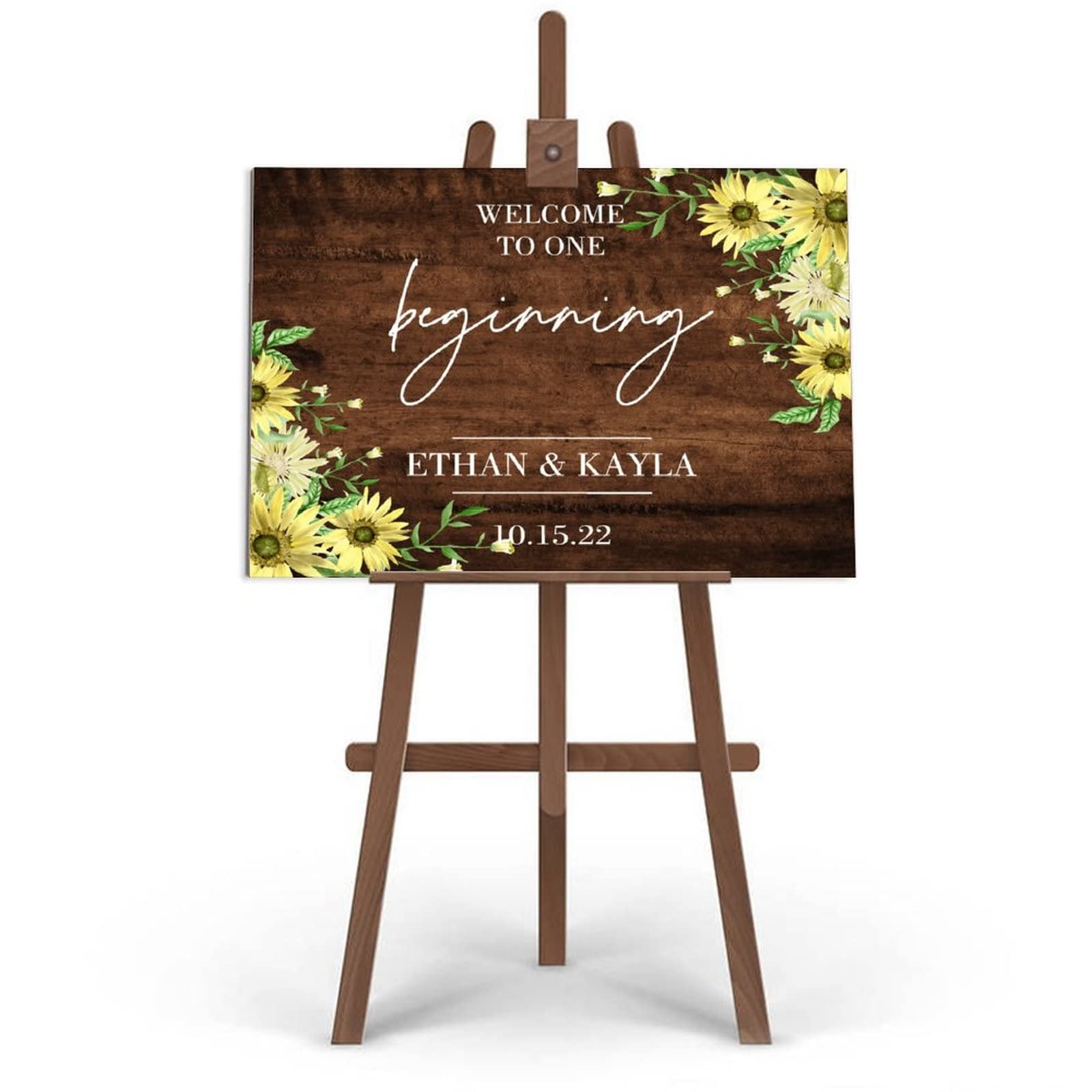 Spersonalizowany znak powitalny ślubny 'Welcome to Our Beginning' drewniany znak ślubny rustykalny niestandardowy nazwisko dekoracja drewniany znak przyjęcie weselne plakat na ceremonię zaręczyny