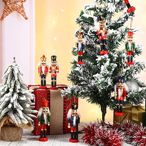 Aoriher 12 Pcs Christmas Nutcracker Ornament Small Wooden Soldier Hanging Decorations Nutcracker Figure Christmas Ornament for Xmas Tree Decoration Figure