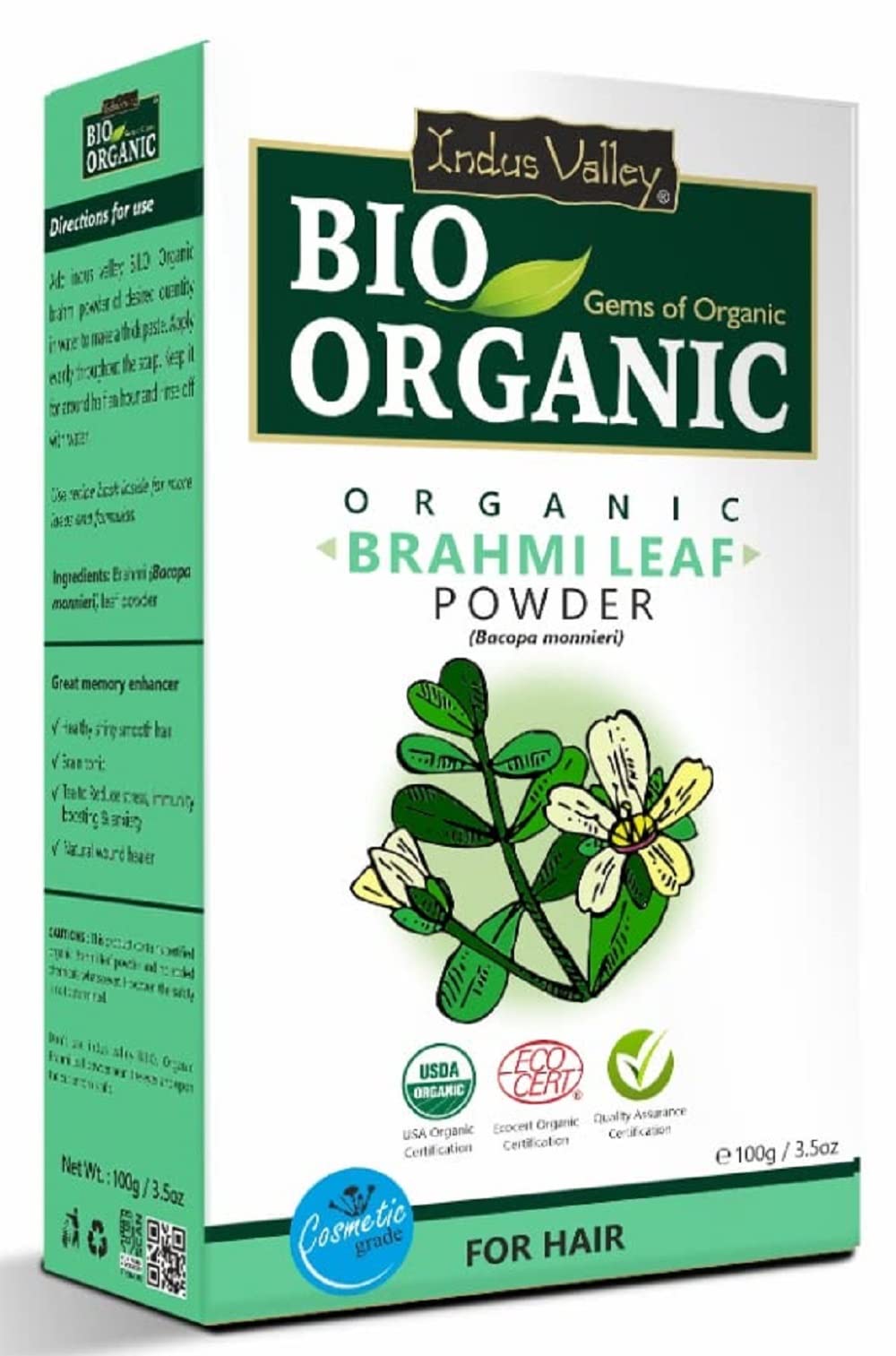 Brahmi Powder Organic Bacopa Monnieri Hair Skin Ayurvedic 100g (1 Pack)