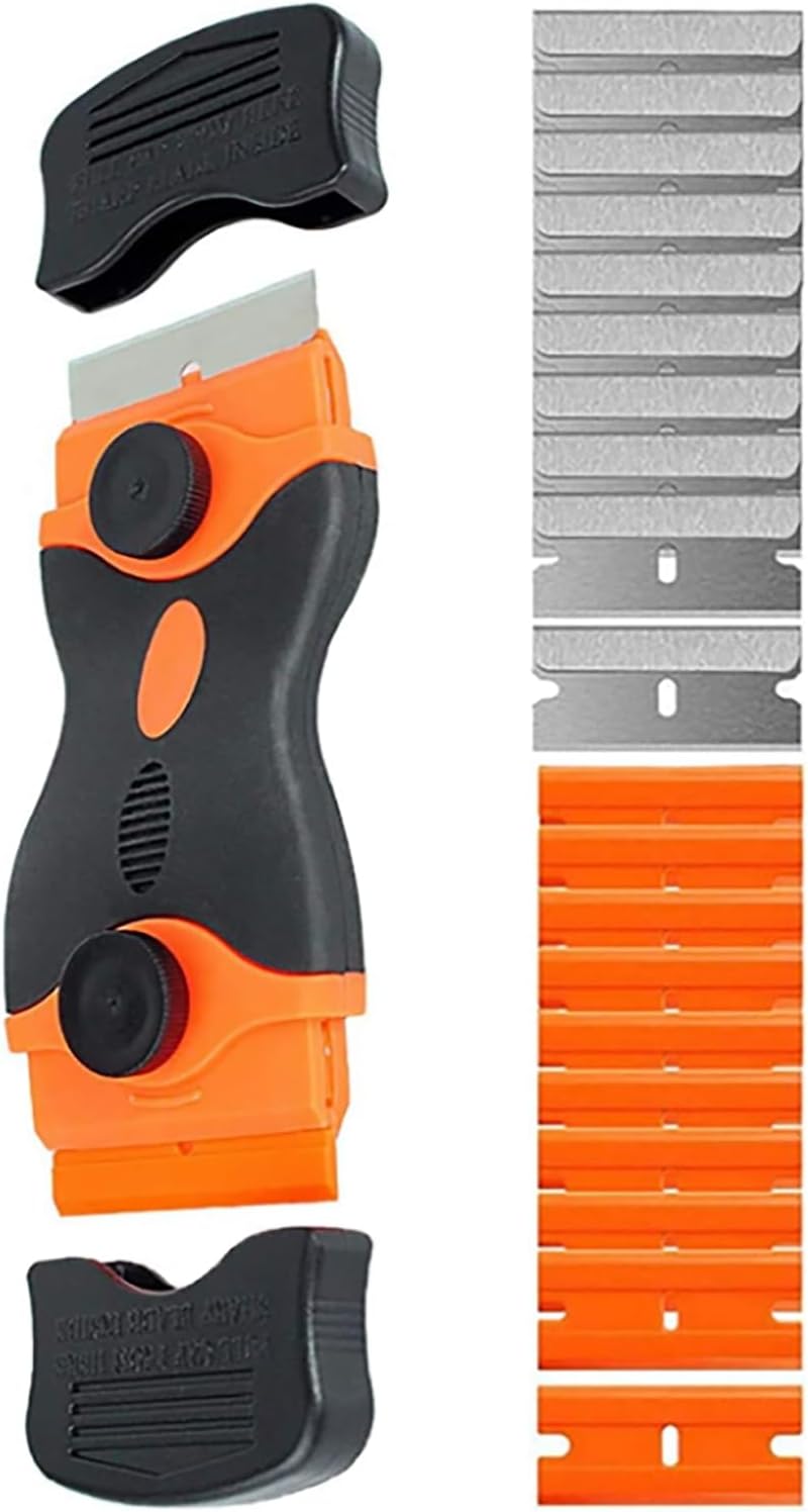 Purpose Double Edge Razor Scraper with 10 Plastic Razor Blades And 10 Metal Blades