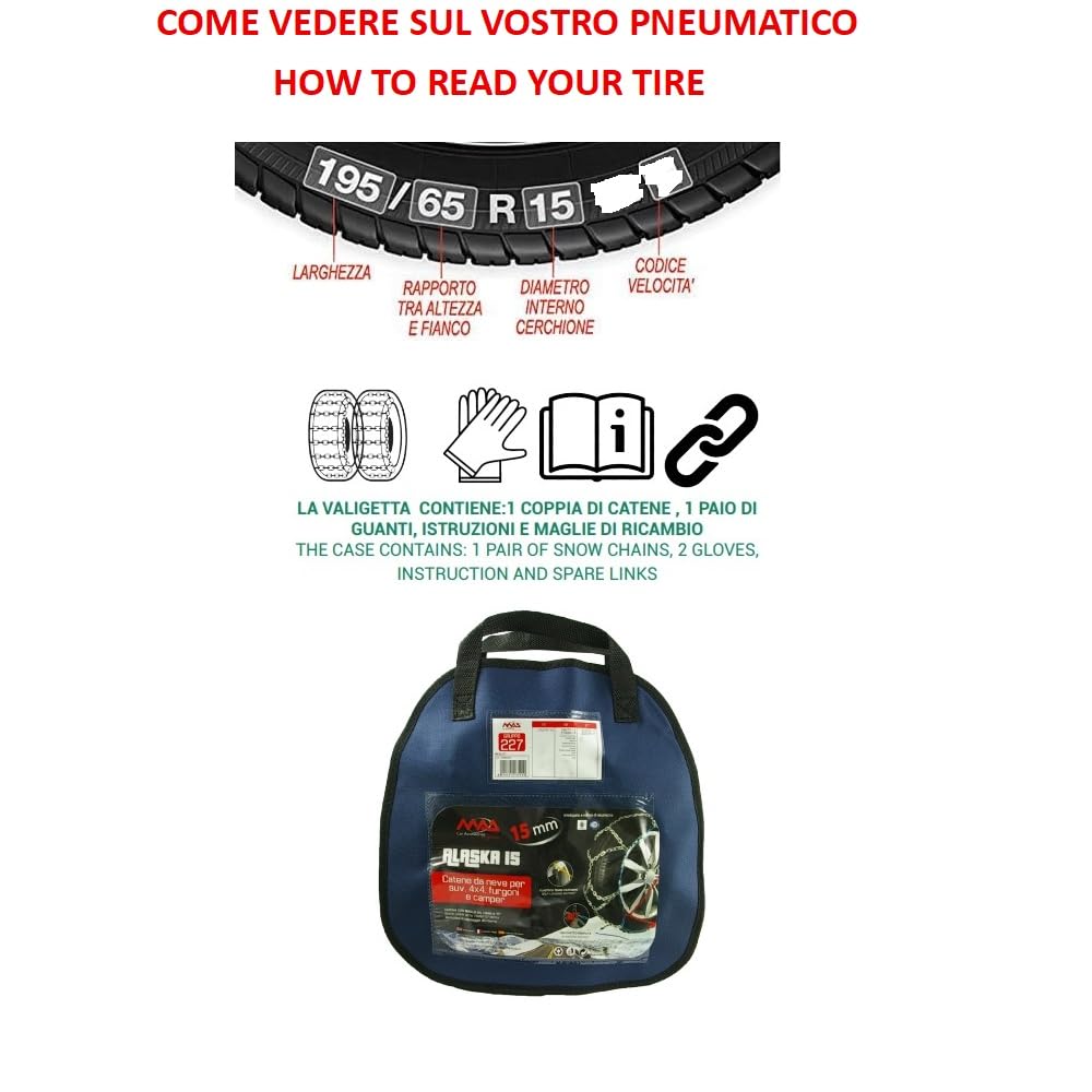 CATENE DA NEVE AUTO SUV FURGONI E CAMPER PNEUMATICO 700R15 CATENA DA 15MM COPPIA DI CATENE DA NEVE PER RUOTE GOMME DI AUTOMOBILI 2 PEZZI OMOLOGATE SU STRADA PER NEVE E GHIACCIO