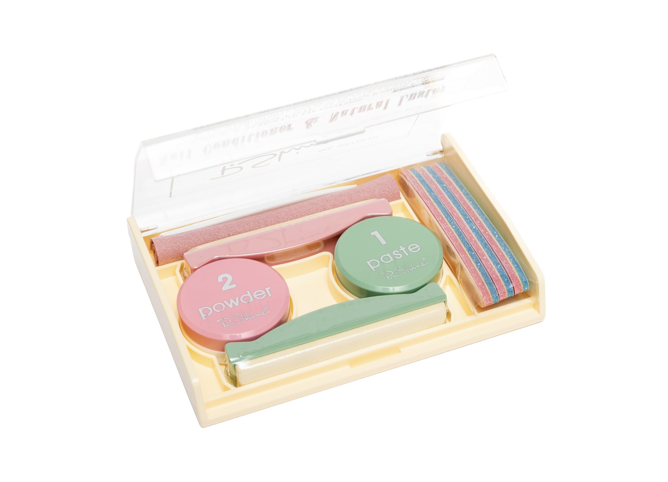 P.SHINE Juego de manicura japonesa profesional, kit de cuidado de uñas con pasta y polvo, acondicionador de uñas y brillo natural, juego completo con tampón y limas de uñas