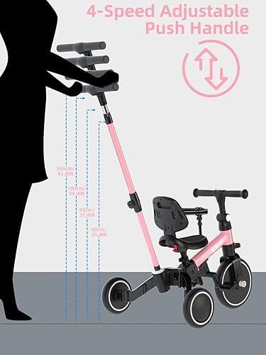 Miniatura 9 de XJD Bicicleta para niños pequeños, triciclo plegable 6 en 1 para niños de 1 a 4 años con mango de control parental, bicicleta de equilibrio con