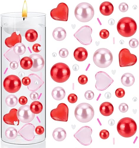 BENECREAT 180 piezas de rellenos de jarrón de corazón, velas flotantes con perlas de plástico, cuentas de corazón de acrílico y cabujones redondos
