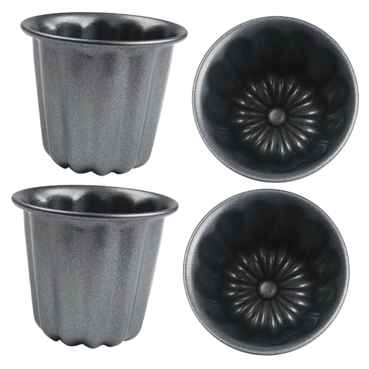 LIFKOME Stampo per Muffin in Acciaio al Carbonio 4 Pezzi, Grande | Canelé e Pudding, Non Arrugginisce Facilmente, Uso Semplice, per Cucina Domestica e Riunioni