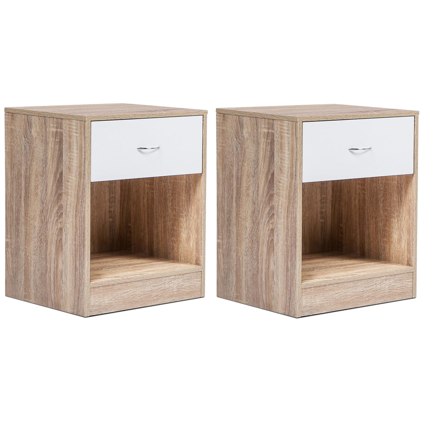Table de chevet bois et blanc Olga IDMarket meuble de nuit scandinave petit espace
