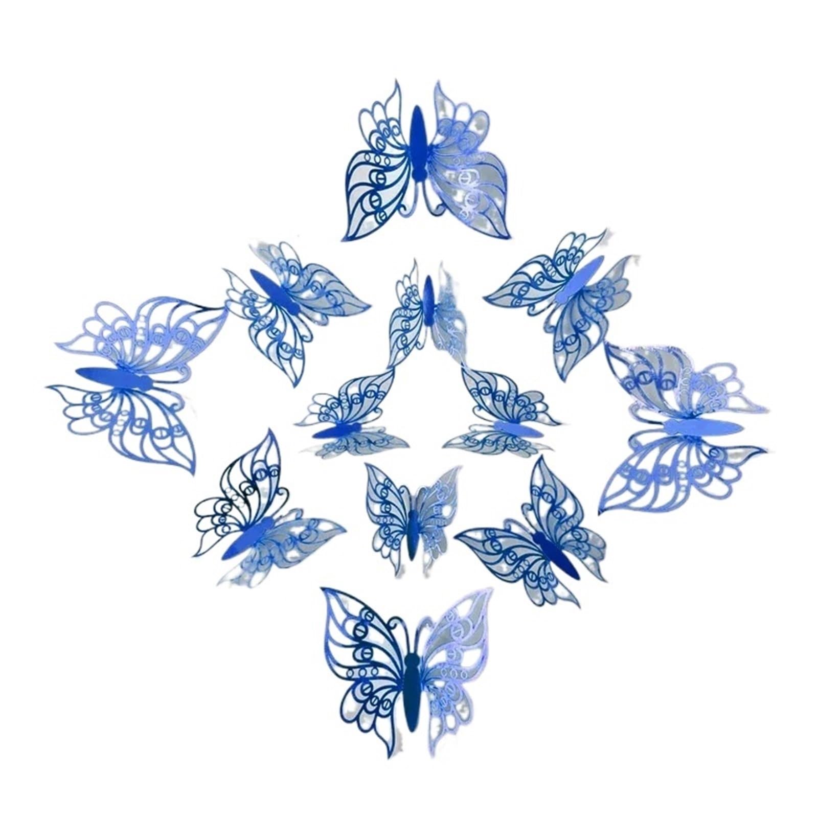 12Pcs 3D Hollow Butterfly Wall Sticker Blue Red Black Wedding Decoration Living Room Home Decor Butterflies Decal Stickers(C Blue)
