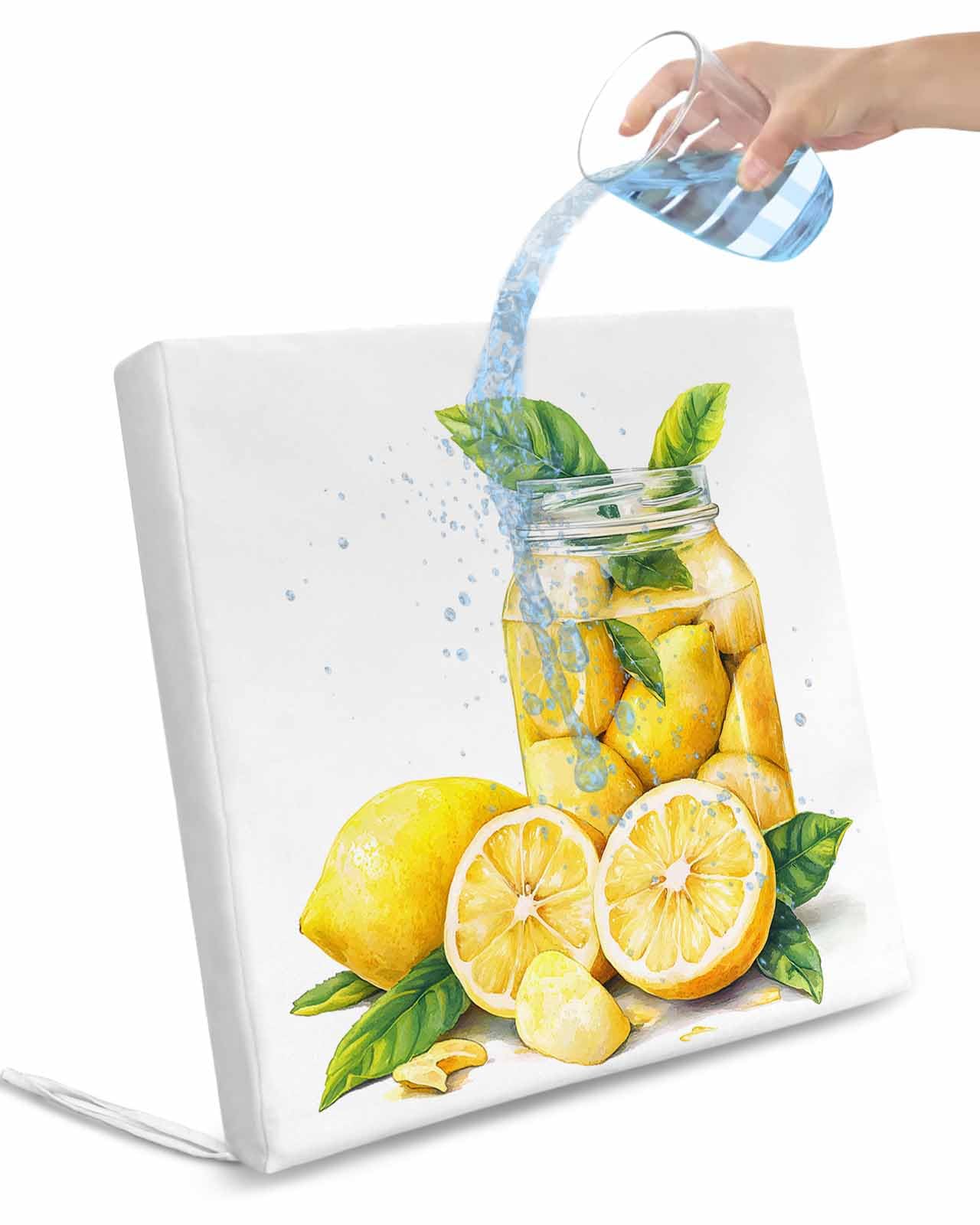 2 Pack Lemon Waterproof Cushion Covers with Ties, Outdoor Patio Chaise Lounge Chair Seat Cushion Slip Covers Replacement(Only Cover) Country Bottle Fruit Yellow Summer Watercolor 20