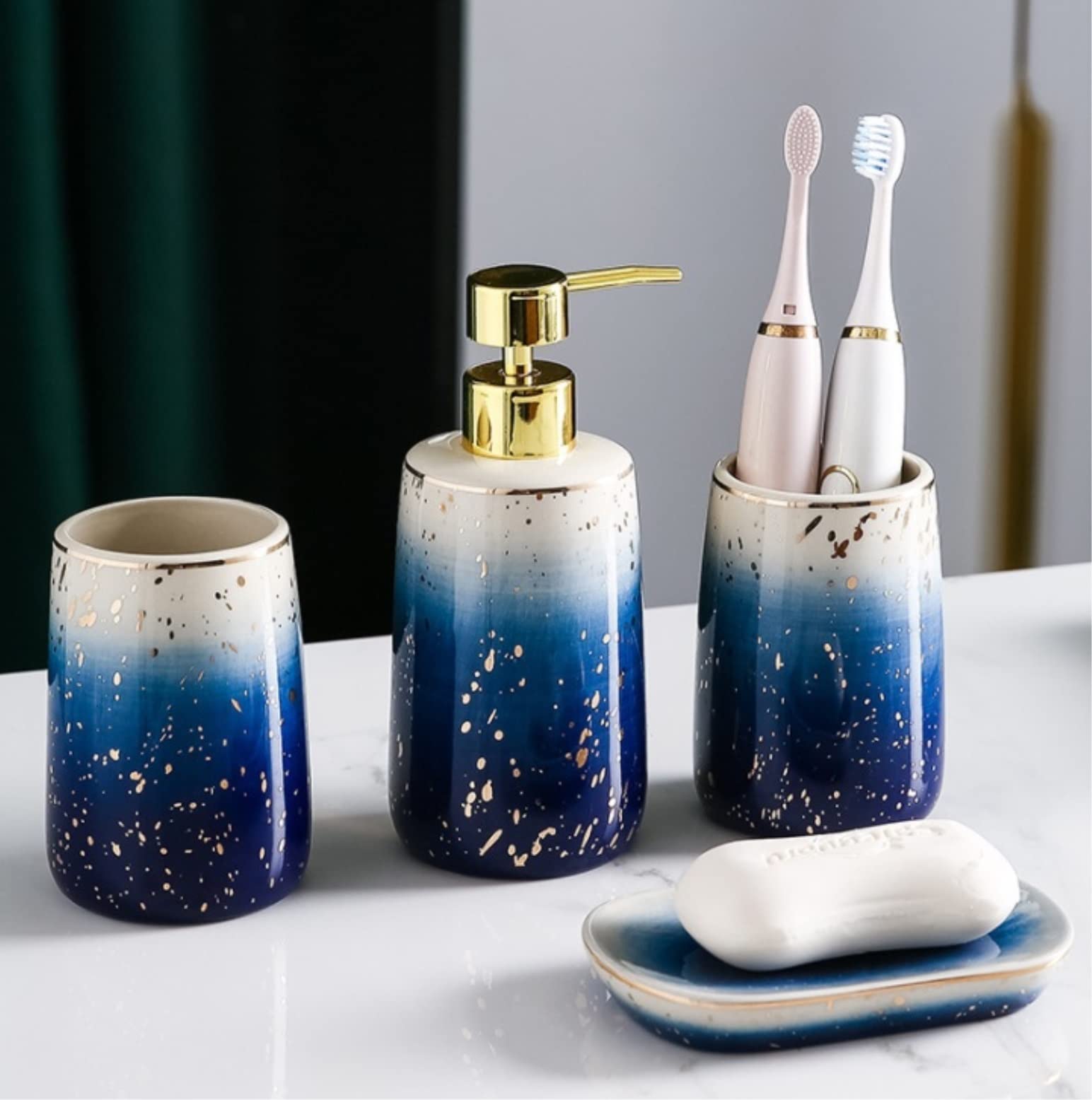 Set Accessori Bagno Set di Accessori da Bagno Set di accessori per il bagno in ceramica 4 pezzi Set di accessori per il bagno eleganti in porcellana per la decorazione domestica Set da Bagno Set Bagno