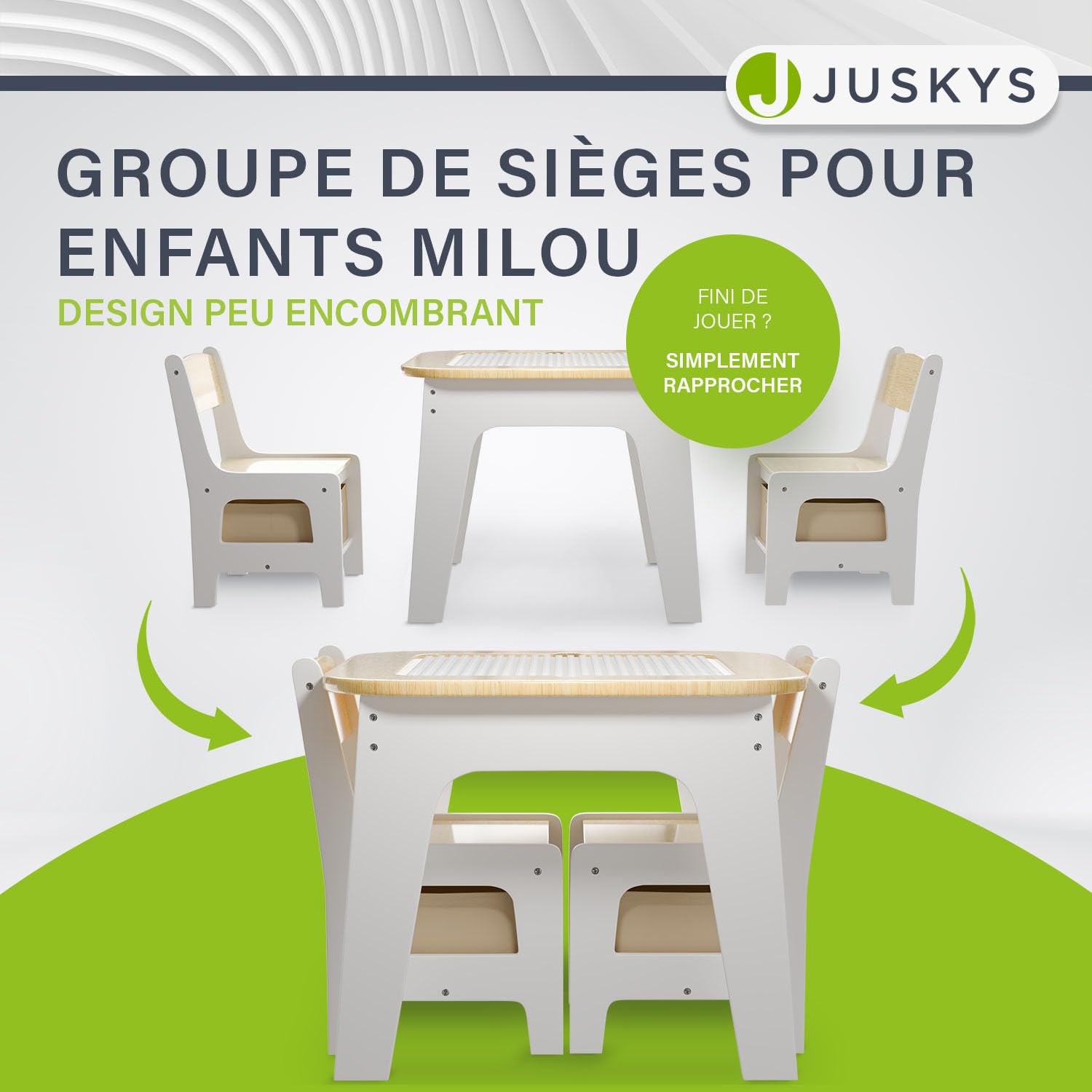 Juskys Ensemble de sièges pour Enfants Milou, Set 2 chaises & 1 Table en Bois, Table de Jeu avec Rangement, Coin Jeu pour Enfants, Naturel