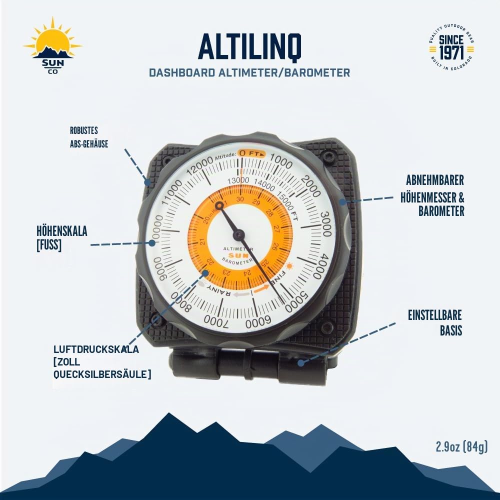 Sun Company AltiLINQ-Messgeräte - Dashboard-Höhenmesser und Barometer | Höhenmesser für PKW und LKW | Liest die Höhe von 0 bis 5.000 Metern