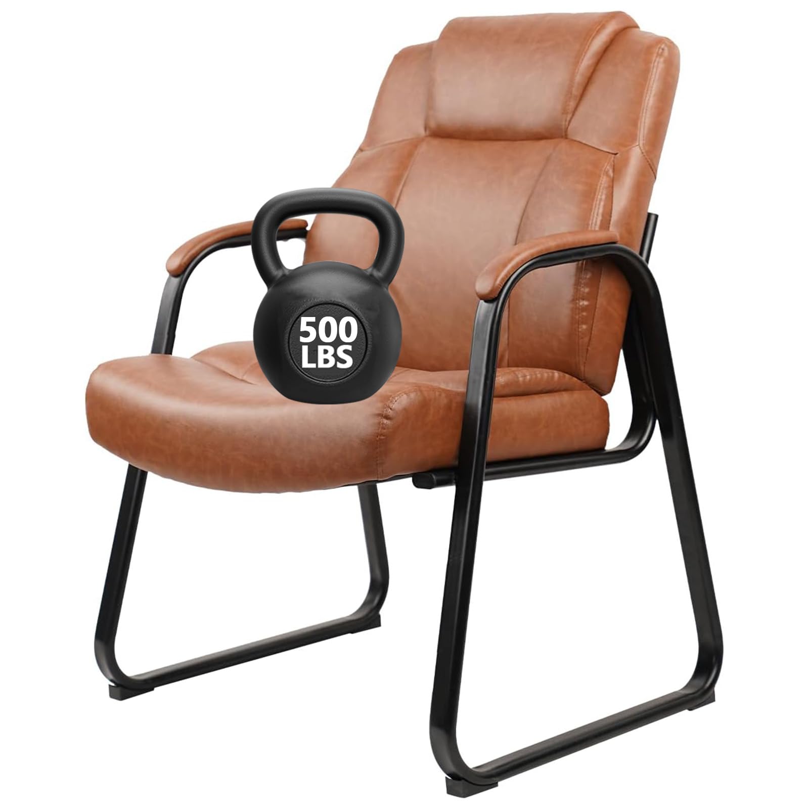 CLATINA Guest Chair Big &amp; Tall 500 lbs, PU Leather Office Reception Chairs, Sled Base, No Wheels, Brown, Waiting Room, Conference, Lobby, Living Room