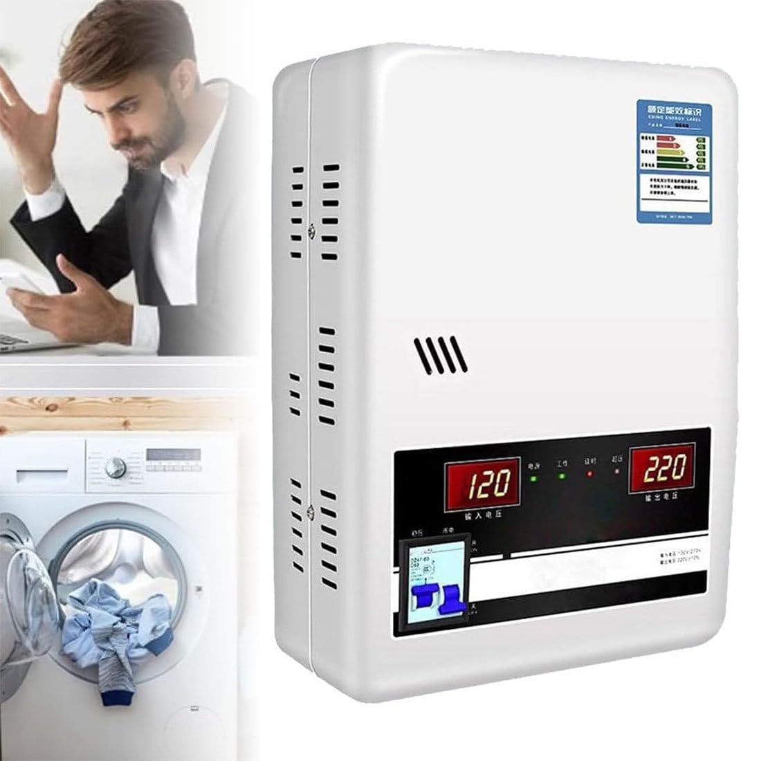 Estabilizador De Voltaje 220 V, Estabilizador Tension Automático 15000 W, Regulador De Voltaje De Aire Acondicionado De Cobre Puro, 6 Protecciones Principales