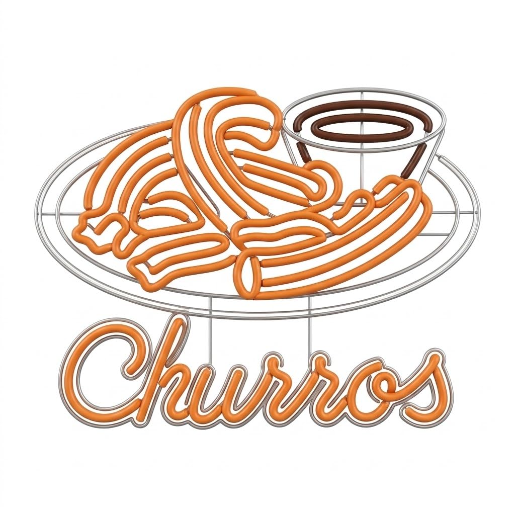 Cartel Luminoso LED de Churros, Señal Decorativa de Neón, Naranja y Blanco MEDIDAS 70X70CM ALIMENTADOR 12V