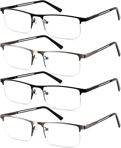 Paquete de 4 lentes de lectura para hombre, 3.75 con bloqueo de luz azul, lentes de lectura para hombre con bisagras de resorte, antirreflejos,