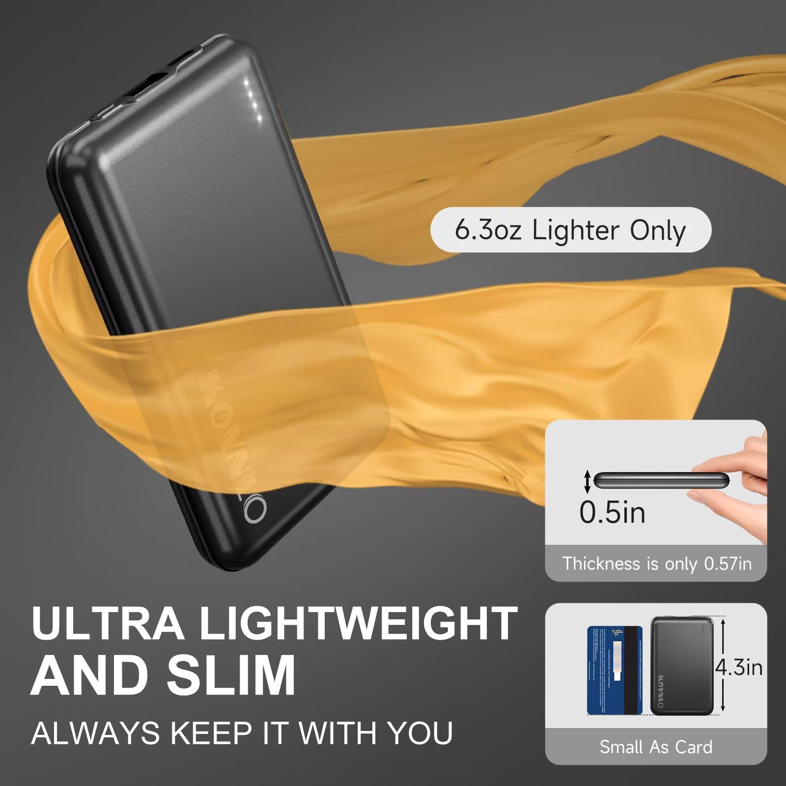 KOVNLO Battery Pack for Heated Vest, 5V 2A 10000mAh USB Power Bank with USB-C Charging Cable, Ultra Thin Portable Charger for Heated Jacket,iPhone, Android — view 2