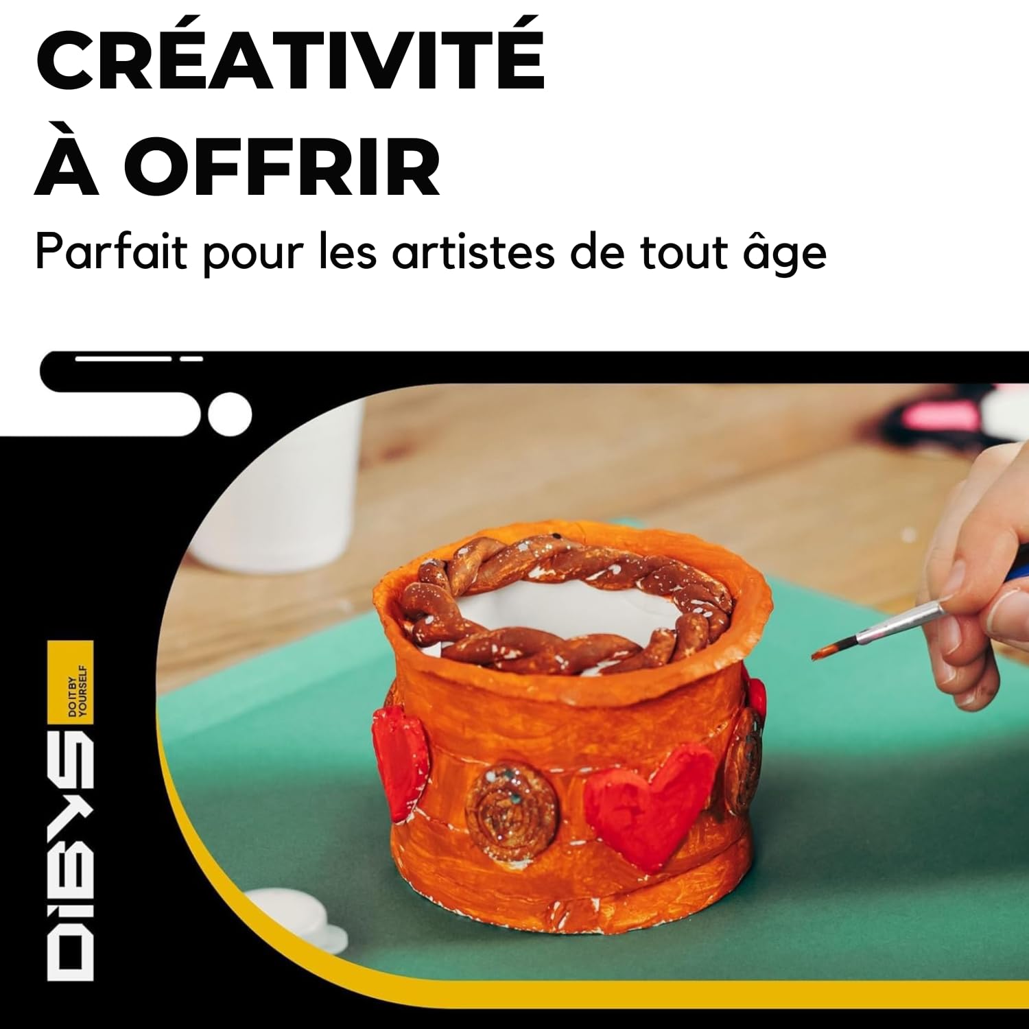 DIBYS Kit de poterie pour la maison | Démarreur avec outil de modelage, argile sèche à l'air en blanc, peintures et pinceaux | Loisirs créatifs DIY | Créatif | Idées cadeaux