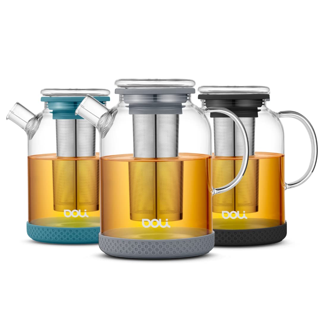 Doli Teiera da 1,5 l con infusore, per 1-8 tazze di tè, filtro lungo in acciaio inox per aroma puro, ignifugo e lavabile in lavastoviglie (grigio)