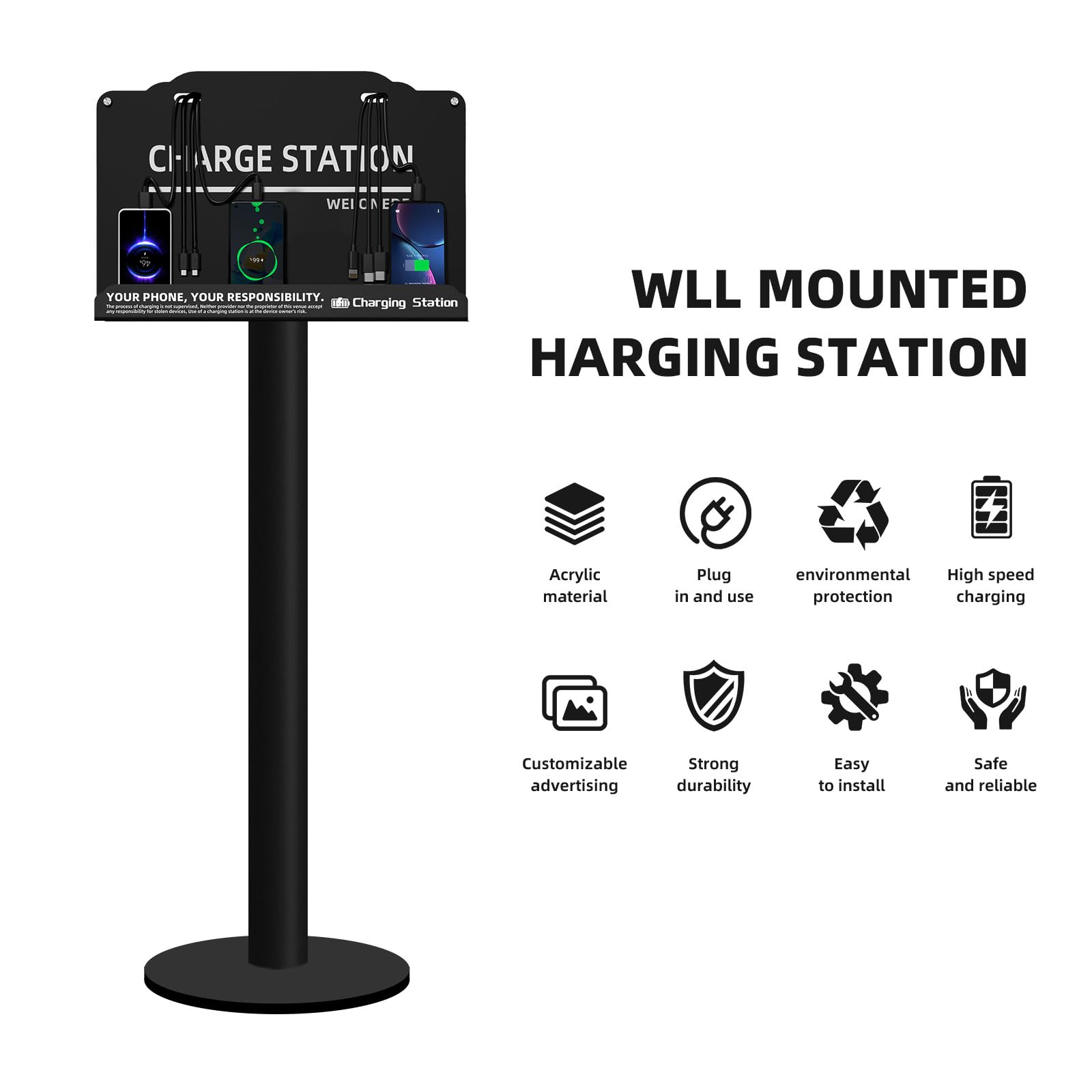 Stazione di ricarica per telefono cellulare | 8 dispositivi a ricarica rapida | Compatibile con tablet Apple e porta Android | Ideale per uffici, hotel, ospedali, aeroporti