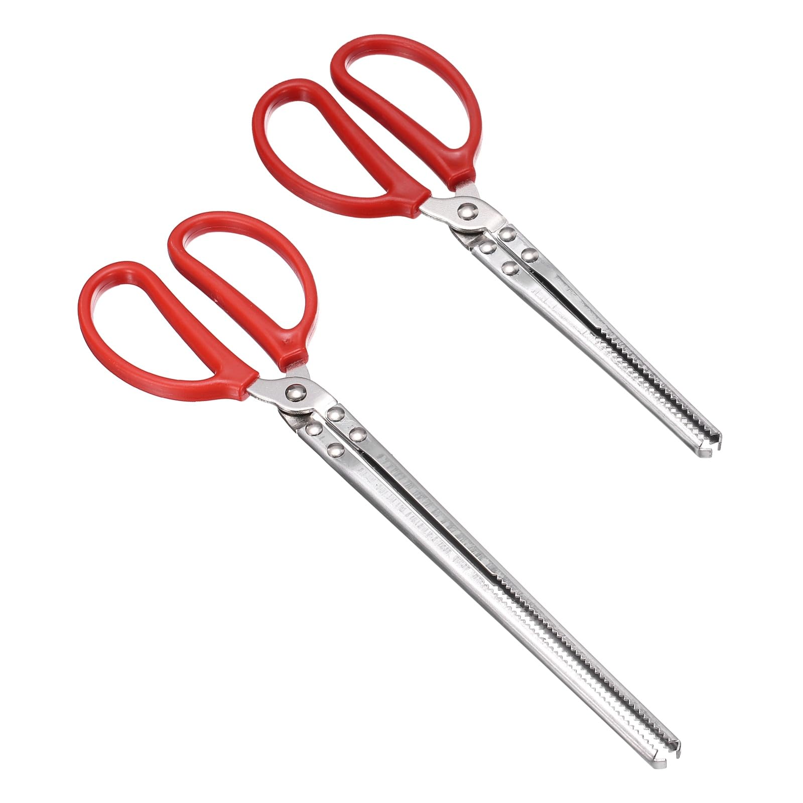 sourcing map 2 Pcs Crabbing Tongs, 11" 15" Metal Serrated Extra Long Loach Tongs Beach Reptile Catching Clip Garbage Clip with Straight and Bent Heads for Lobsters Loach Other Reptile, Red