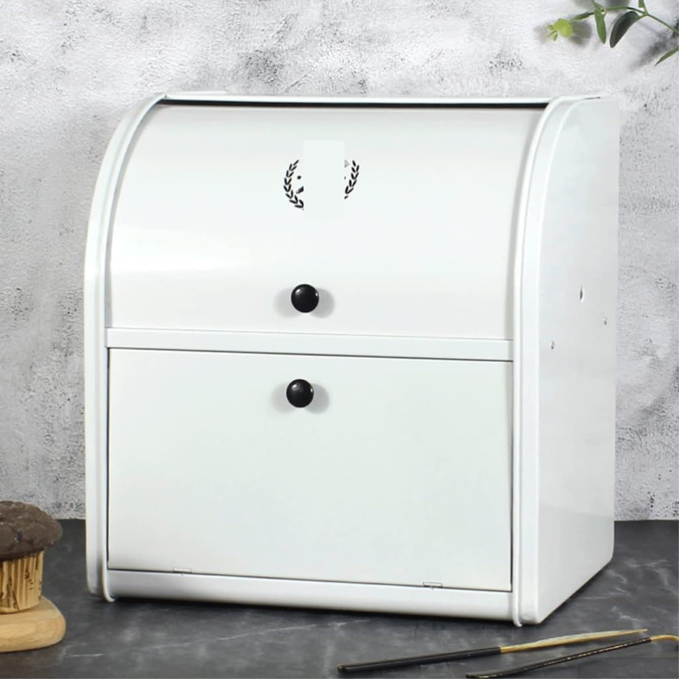 Brotkasten Brotbox Retro Brotkasten Aus Metall, Doppelschichtig, Moderner Metall-Brotkasten, Brotaufbewahrungsbehälter Für Theke Vintage Modern