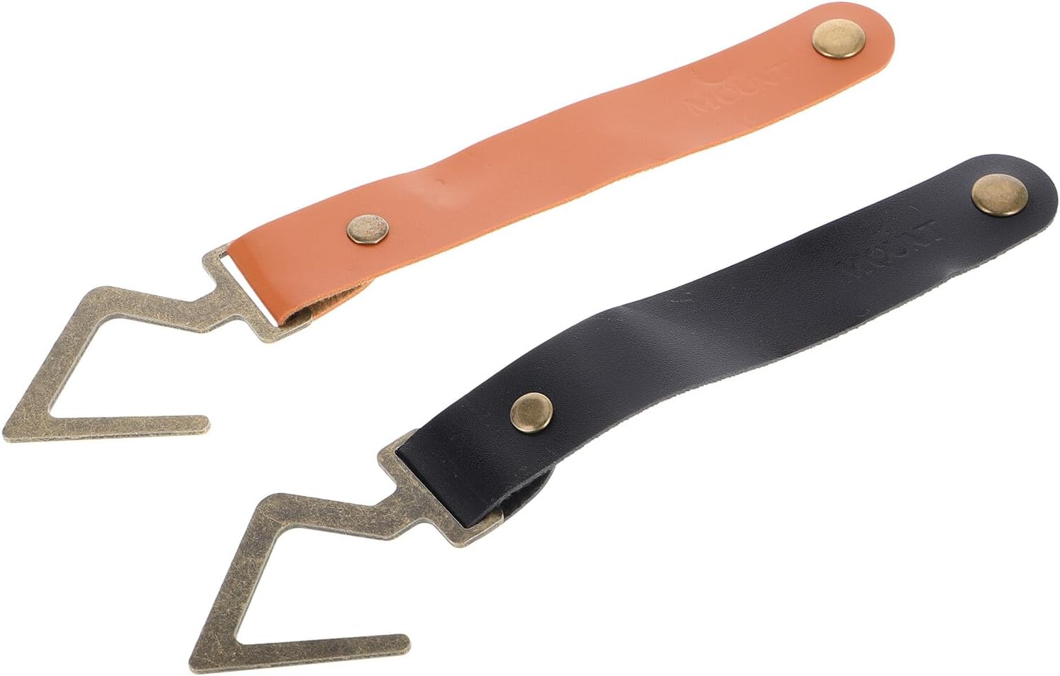 PRETYZOOM Retro Metal Camping Hooks with Faux Leather Straps, 2pcs Dark and Mustard Coat and Gear Hangers for Outdoor Adventures and Home Organization