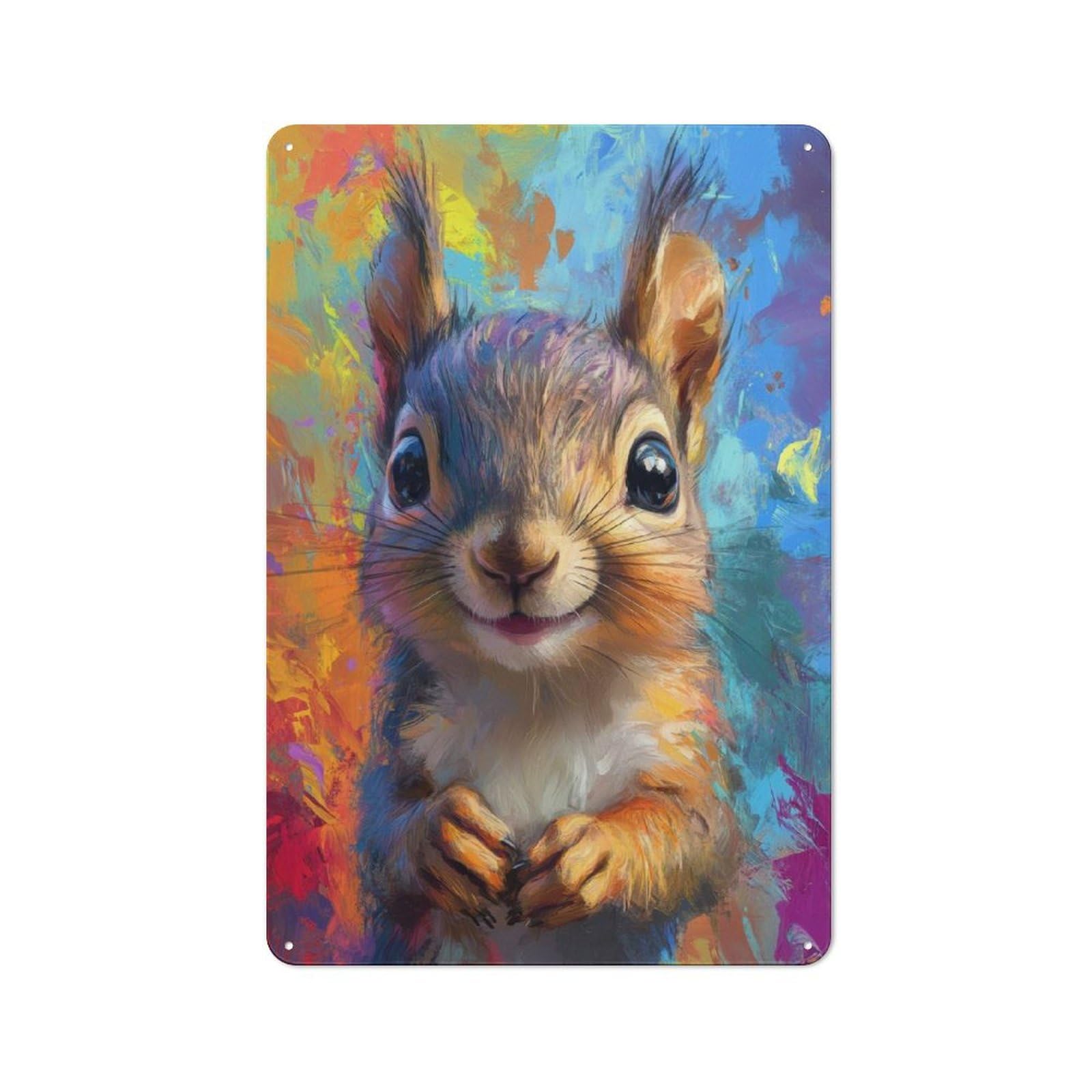 Junmoney Style-14 Smiling Squirrel Painting Industrial-Style Tin Sign 30X20cm For Café Or Home Bar, For Cooler-Month Interiors With Industrial Character