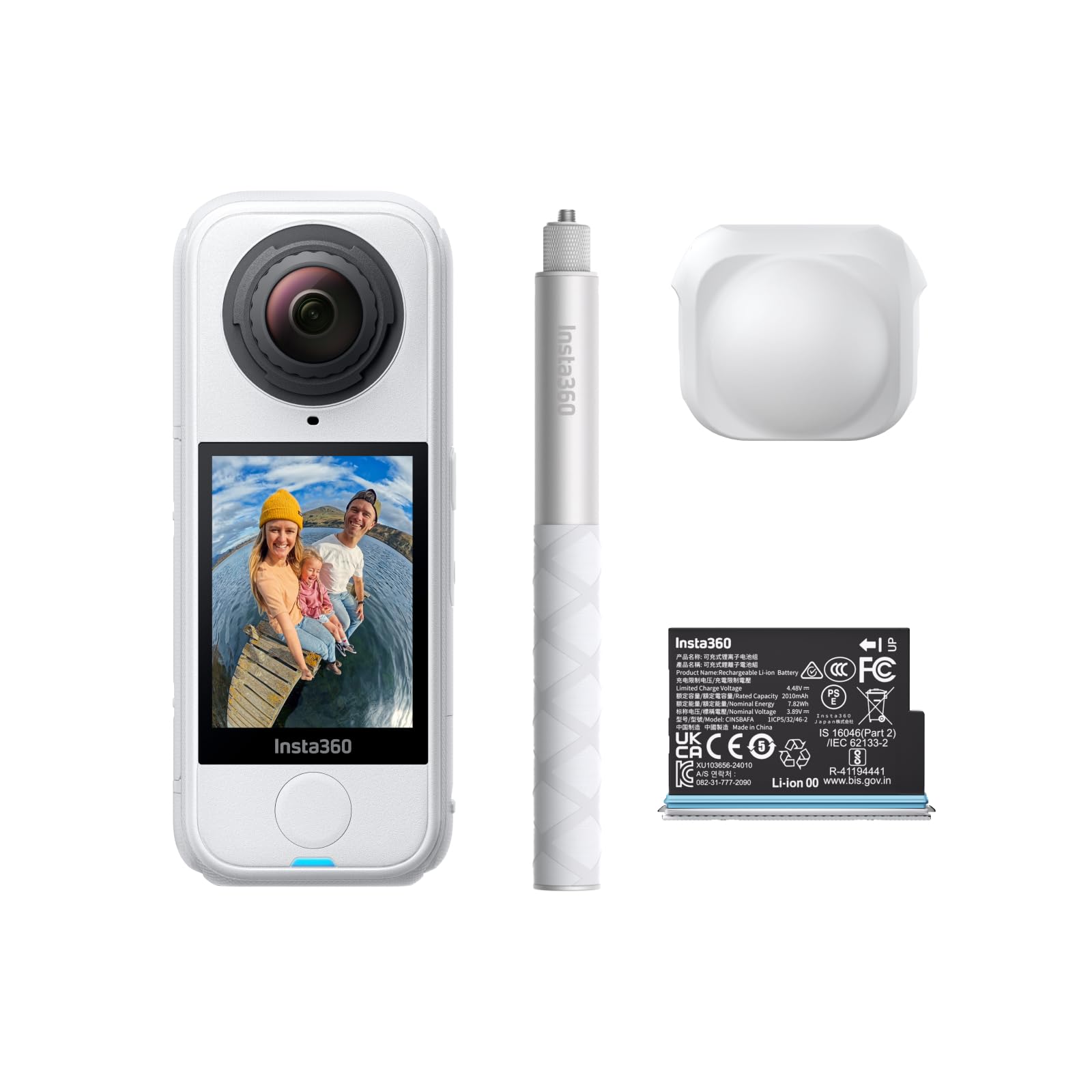 Insta360 X4 Air Pack Starter Bianco artico- Videocamera leggera 165g 8K 360, selfie stick invisibile, lenti sostituibili, prima registri poi inquadri, cover antivento integrata,stabilizzazione.