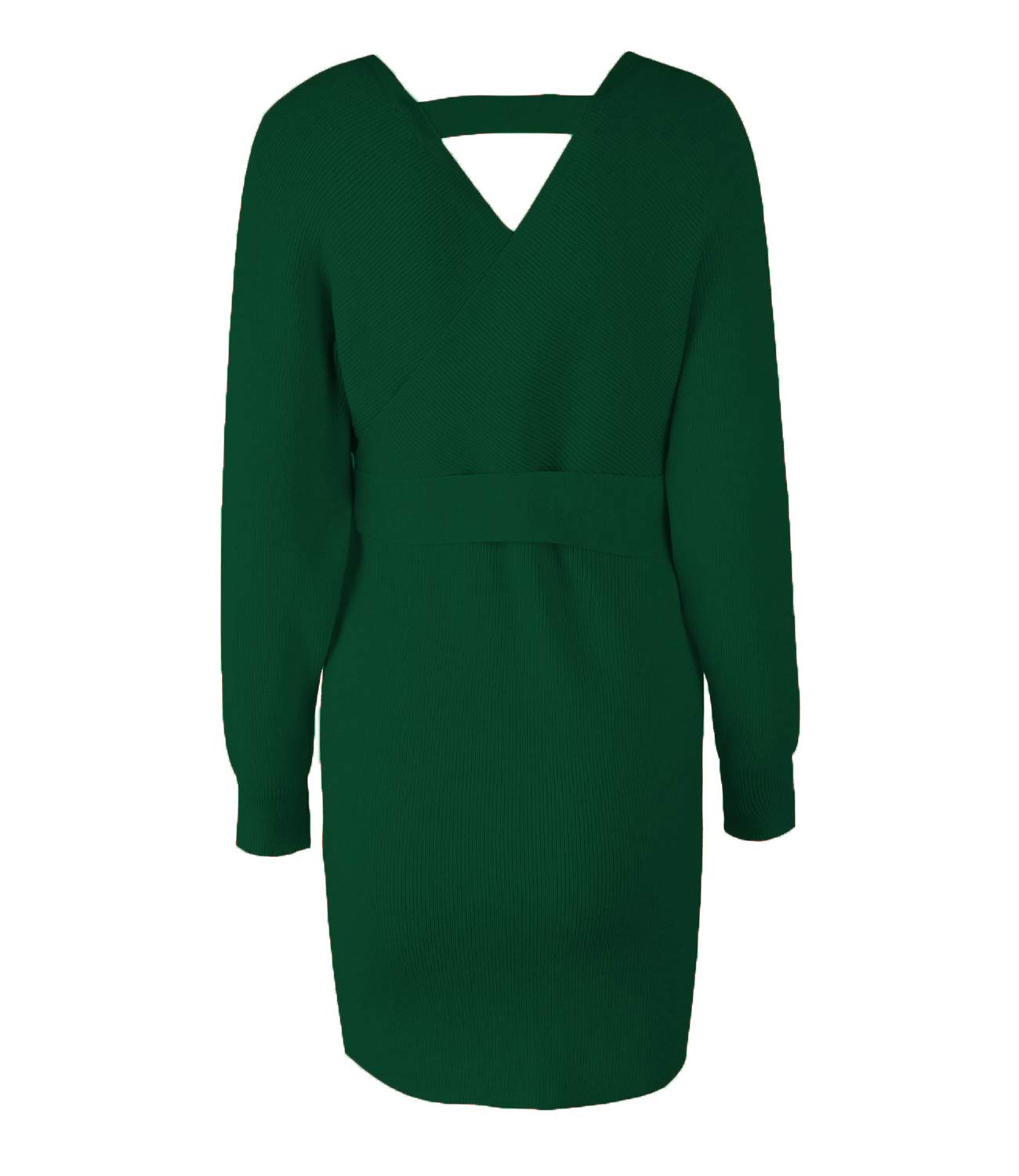 Mansy Women's Sexy Cocktail Batwing Long Sleeve Backless Mock Wrap Knit Sweater Mini Dress
