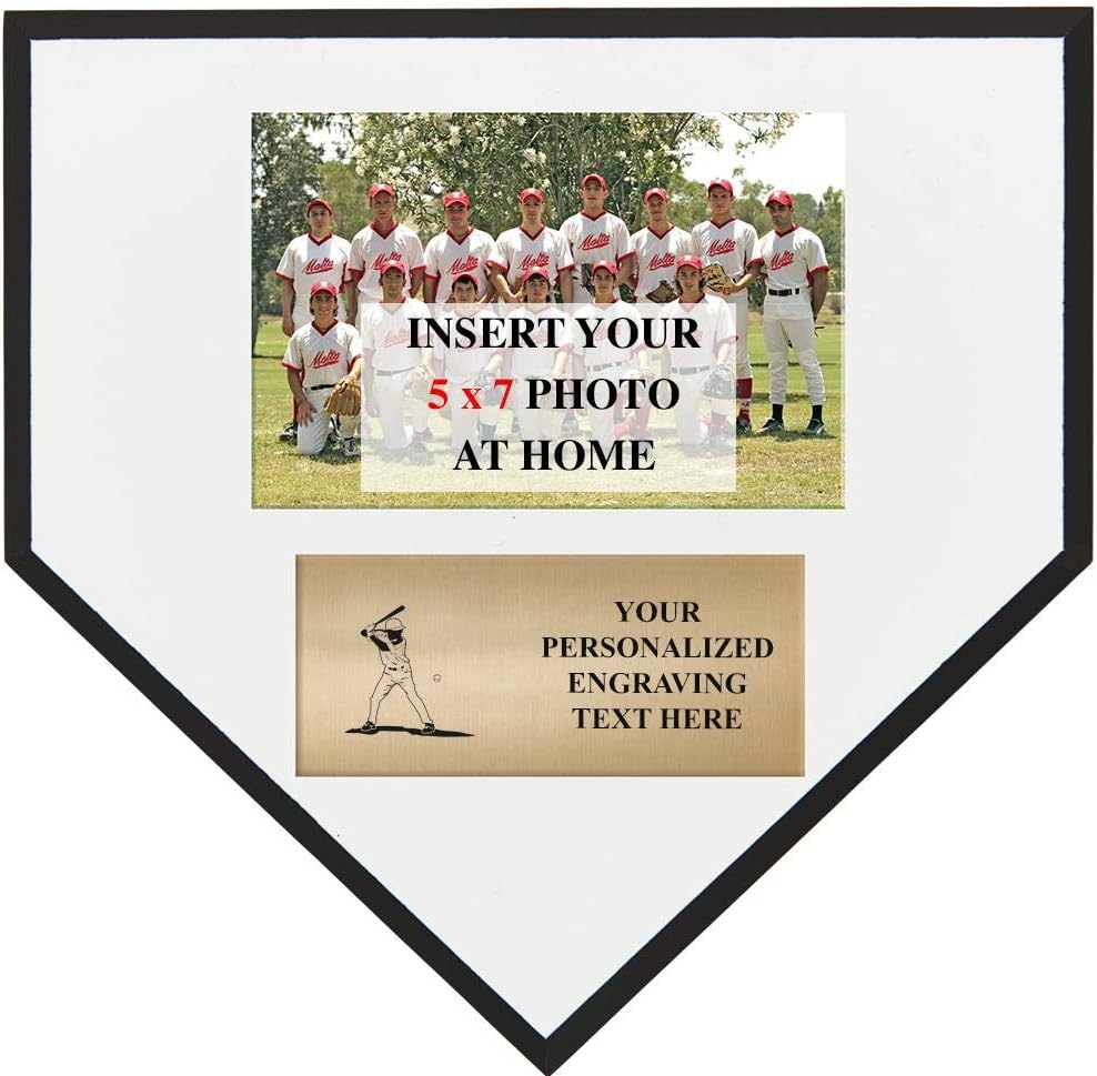 Crown Awards 10" Baseball Batter Home Plate Team Photo Plaque, Custom Engraved Baseball Batter Trophy, Insert Your Own 5X7 Photo, Engraving Included, Prime