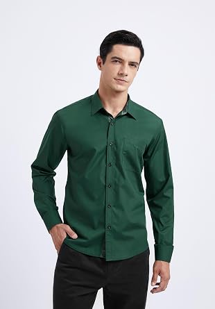 HISDERN Men's Inner Contrast Shirt Casual Formal Classic Button Down Dress Shirts Long Sleeve Plaid Collar Regular Fit