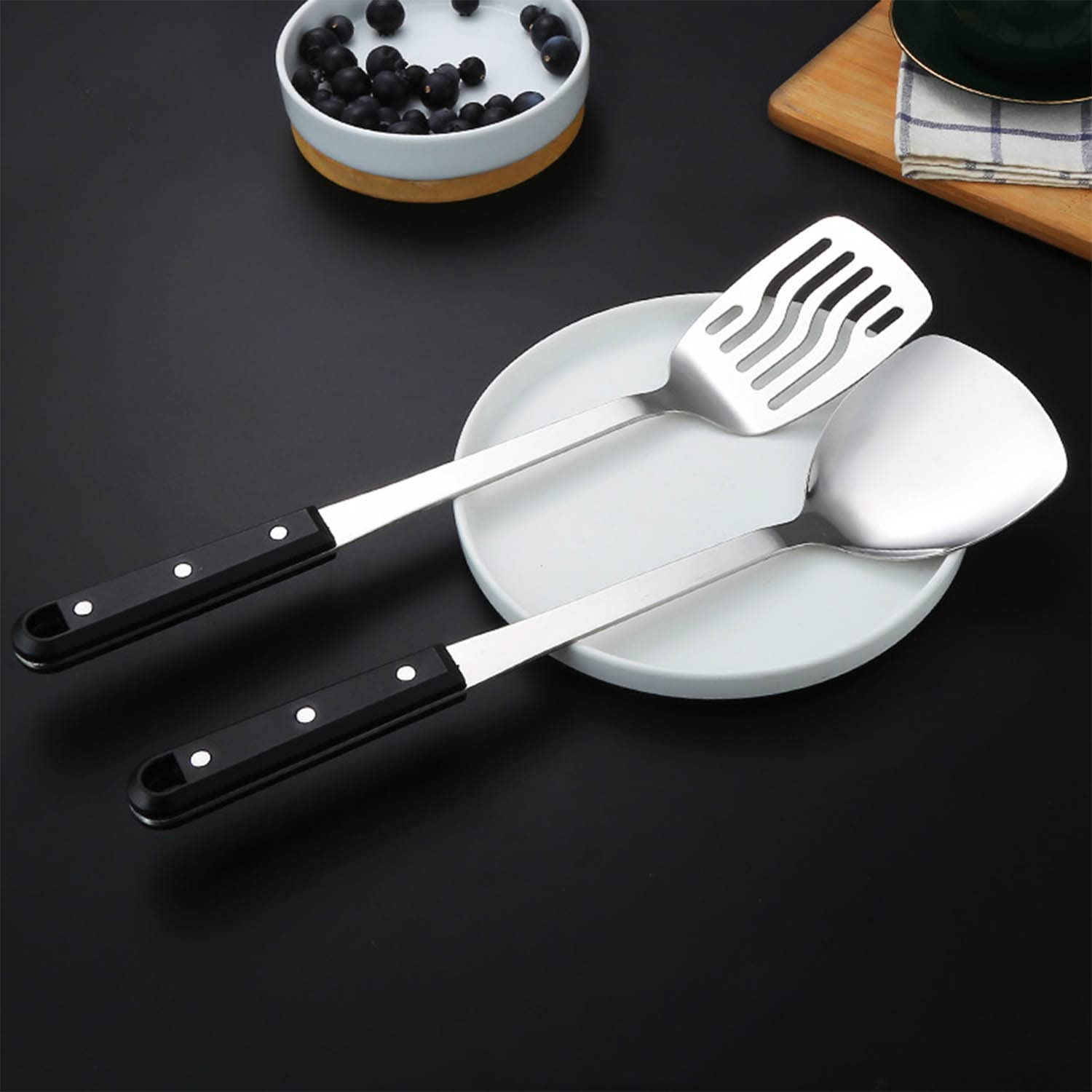 Set di Utensili da Cucina Acciaio Inossidabile Stoviglie Include Cucchiaio Scanalato Spatola Scanalata Spatola Grande Cucchiaio Mestolo, Confezione da 5