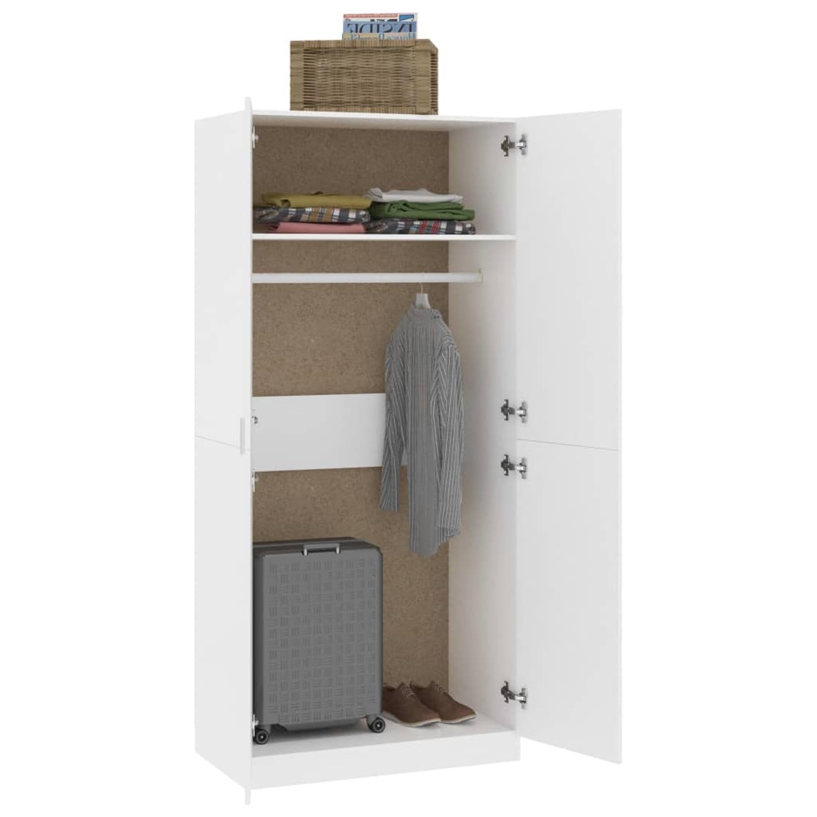 IKAYAA Armario Dormitorio con 2 Puertas, Armario de Madera Contrachapada，Armario Ropero Armarios Juvenil Diseño Moderno 90x52x200 cm Blanco