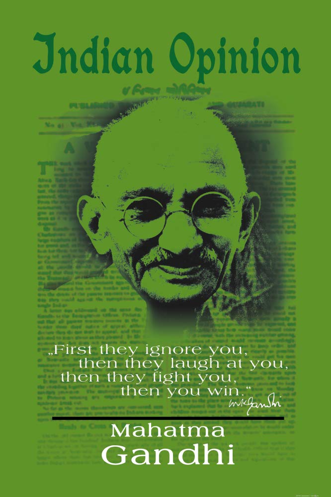 1art1 Mahatma Gandhi Poster Indian Opinion, First They Ignore You, zielony druk artystyczny reprodukcja 120x80 cm