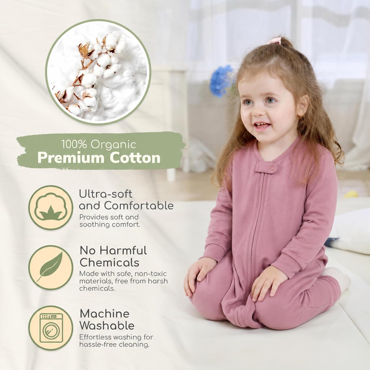 Sacco nanna in cotone biologico con piedi, 0,5 TOG a maniche lunghe