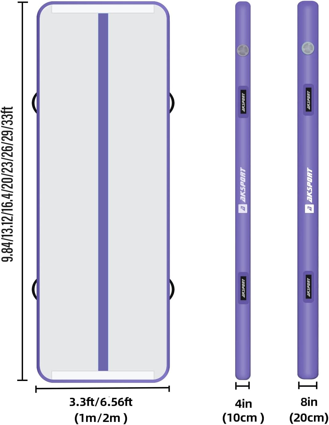 AKSPORT Gymnastics Air Mat Tumble Track Tumbling Mat Inflatable Floor Mats with Air Pump for Home Use/Tumble/Gym/Training/Cheerleading/Parkour/Beach/Park/Water Purple 16ftx3.3ftx4inch