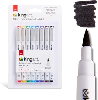 KINGART PRO Inkline Color Micro Line & Precision Graphic Pens, 8 Colors, Large Fine Pt. Nibs, Archival Waterproof Japanese Ink for Art, Illustration, Lettering, Anime, Technical Drawing, Manga