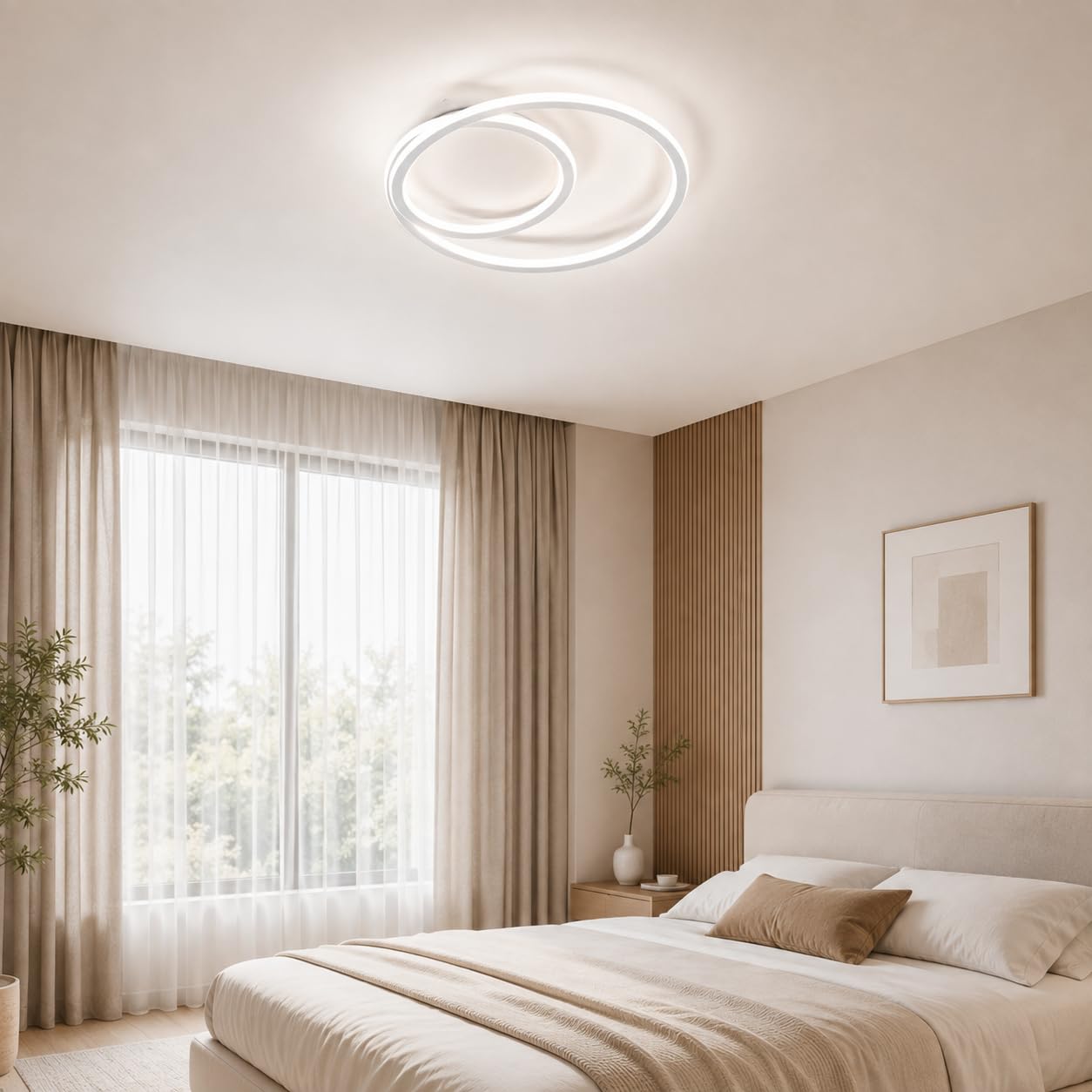 Plafón LED Regulable con Mando a Distancia, 68W Lámpara de Techo Moderna Espiral 40cm (3000K-5000K), Iluminación Bilateral 360° en Aluminio y Silicona para Salón, Dormitorio, Cocina