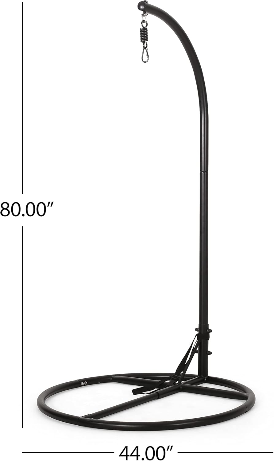 Christopher Knight Home Casie PE Rattan Hanging Egg Chair with Cushion, Outdoor Hammock Chair with Stand, Metal Frame Garden Hanging Chair and Teardrop Shape, Modern Patio Decor, Brown + Black