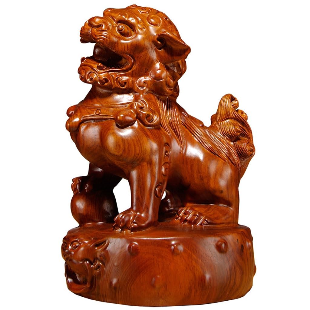 Sculpture en bois de lion TUSUOD fait main pour salon et bureau chic