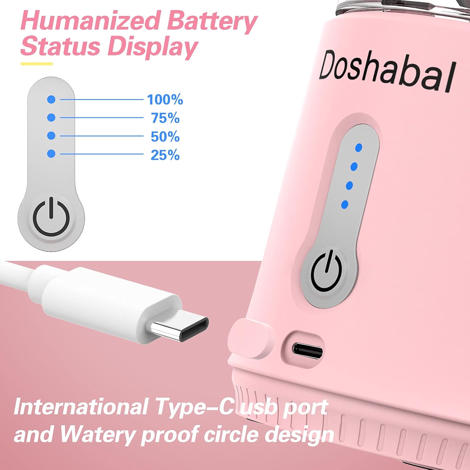 Doshabal Personal Blender, Portable Smoothie Blender on the go, Powerful Blender 18oz Pink