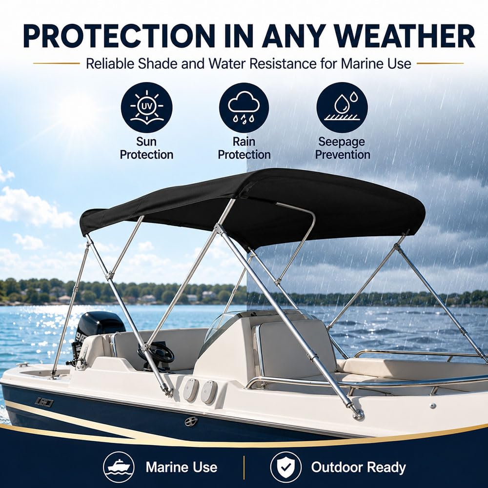 Lona Bimini para Barco, Techo de Sombra Marina para Nautique Ski Nautique 196 | Tela Oxford 600D, lona de repuesto para bimini abierto, ayuda a bloquear el sol y resistir la lluvia