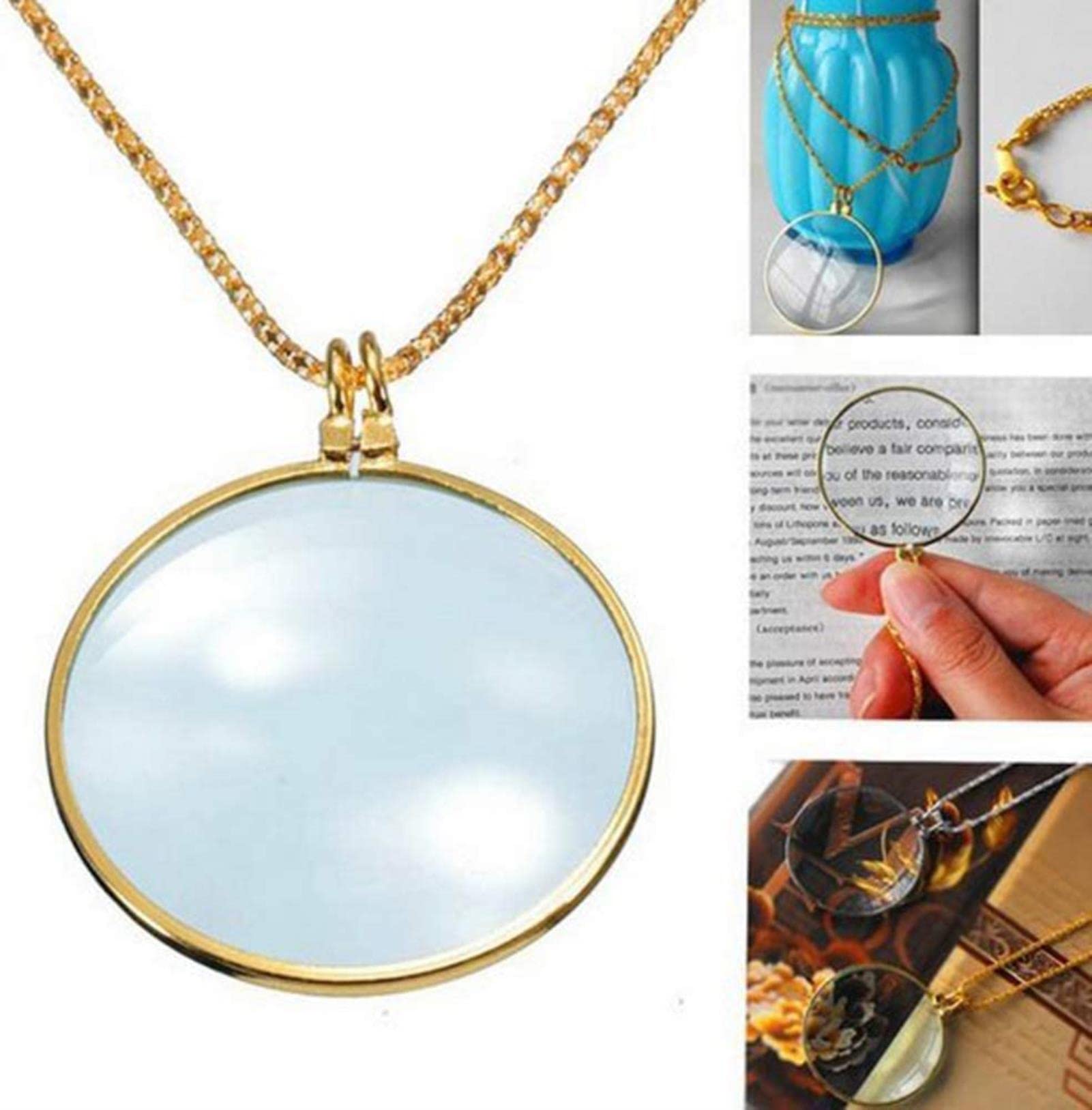 MRKU Collana con Lente d'Ingrandimento 10X Lente d'Ingrandimento da Lettura Tascabile Portatile Collana con Ciondolo Lente d'Ingrandimento in Oro Caldo Come Sempre