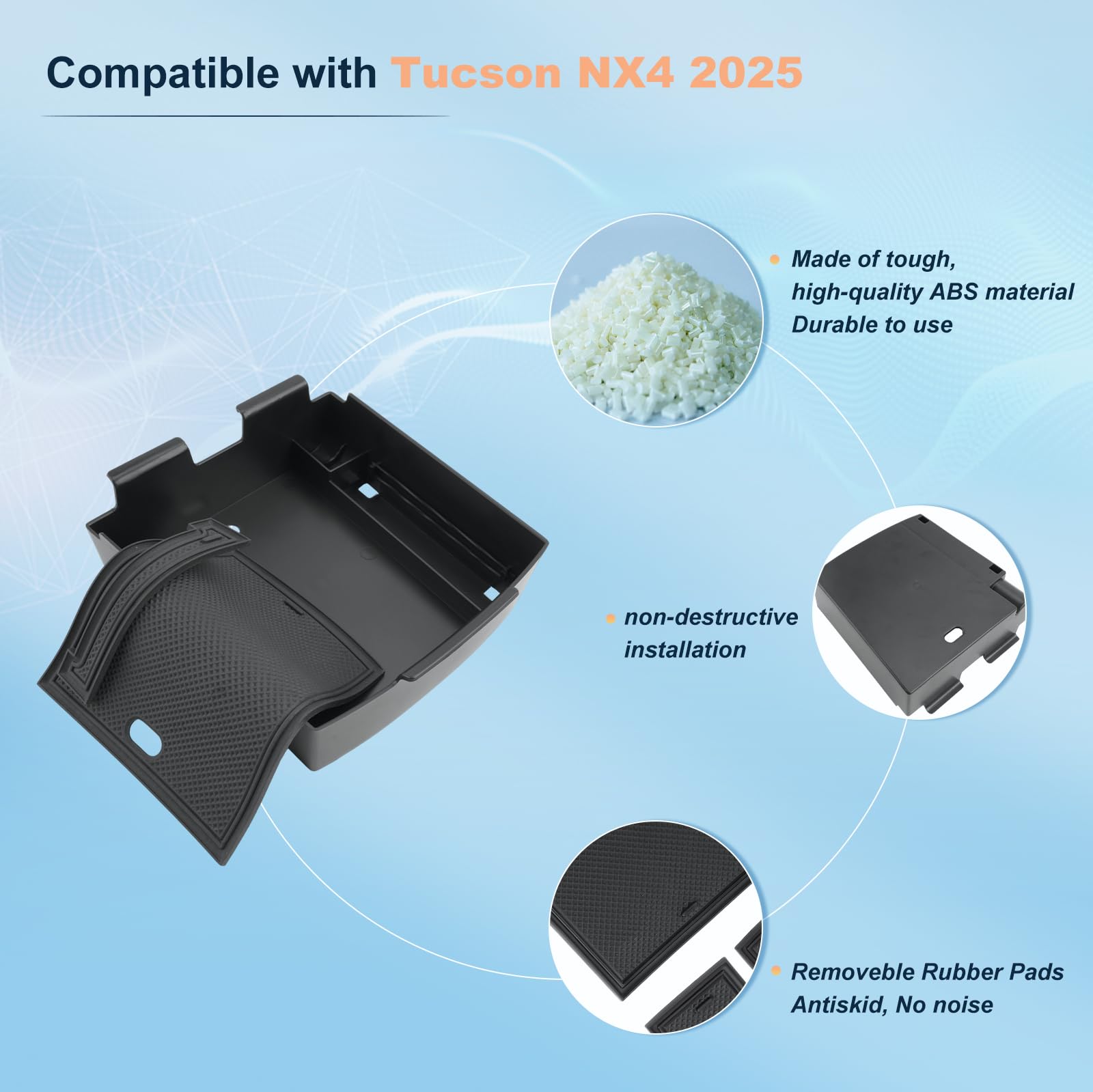 BIXUAN Tucson 2025 Compatible avec Hyundai Tucson NX4 2025 2026 Facelift Console centrale Accoudoir Organisateur Plateau Accoudoir central Boîte à gants Boîte de rangement Accessoires