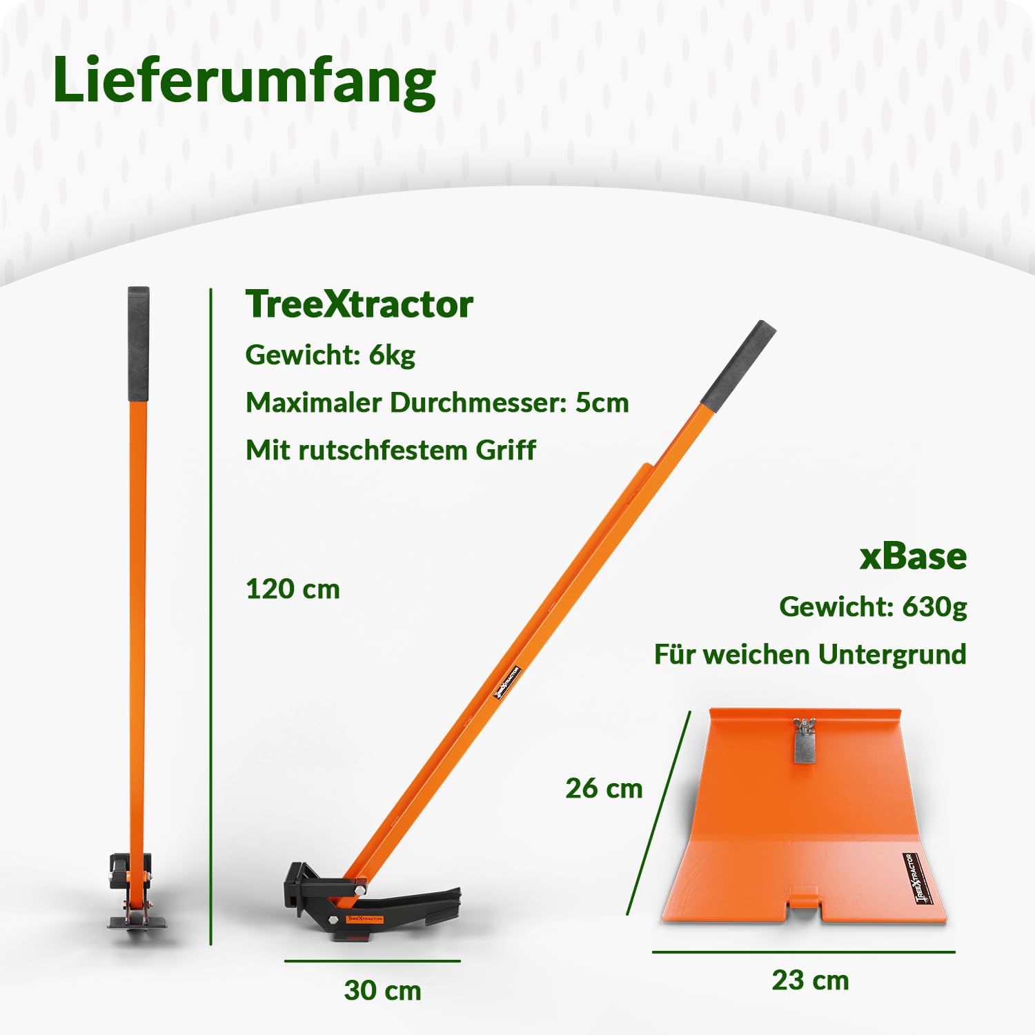 TreeXtractor mit Xbase Wurzelstock Entferner mit Stützfuß für Stämme bis 5cm