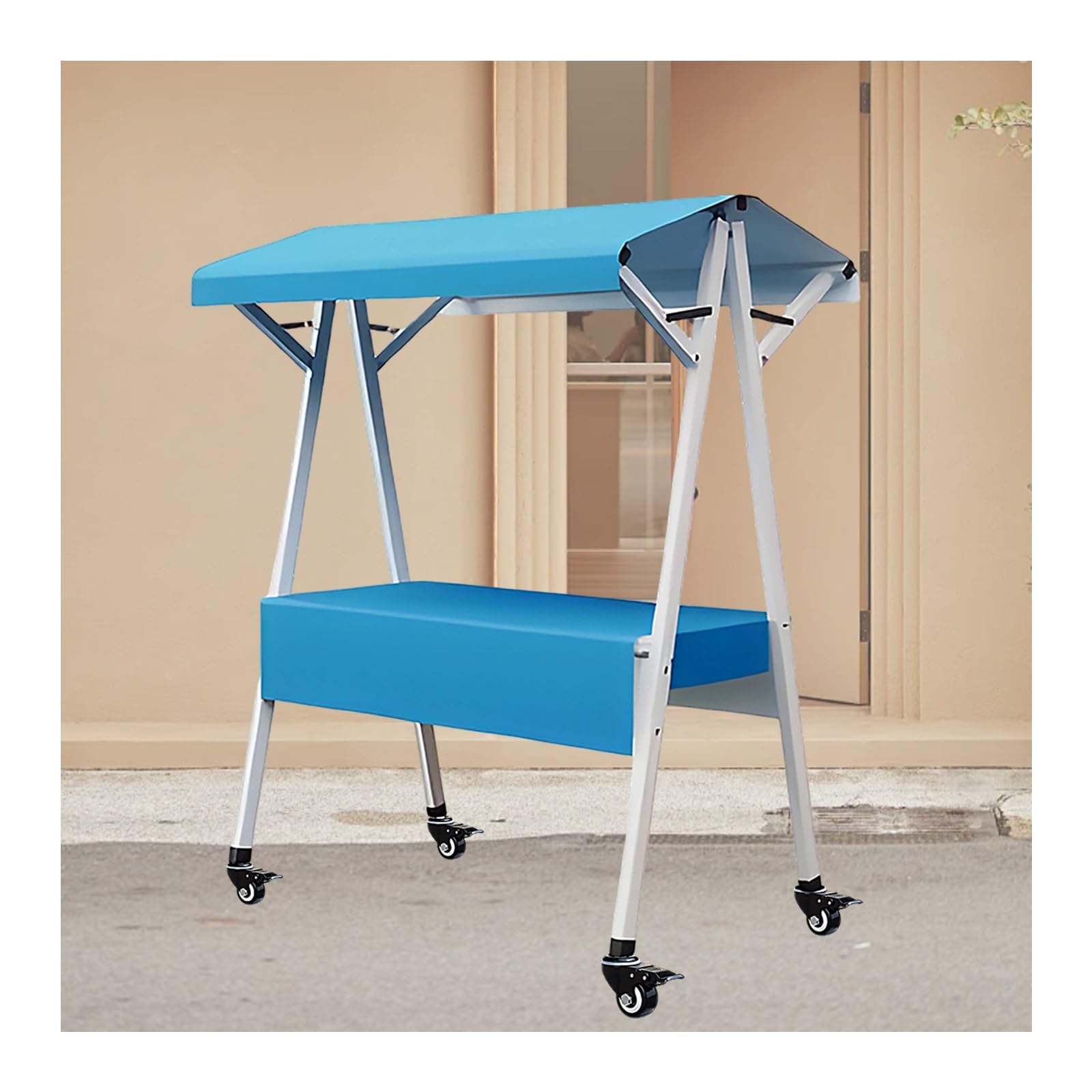 Bancarella per mercatino,carrello portatile per bancarelle per venditori all'aperto, carrello per venditori con ruote,Resistente all'usura e antiscivolo(Blue,130x60x200cm)