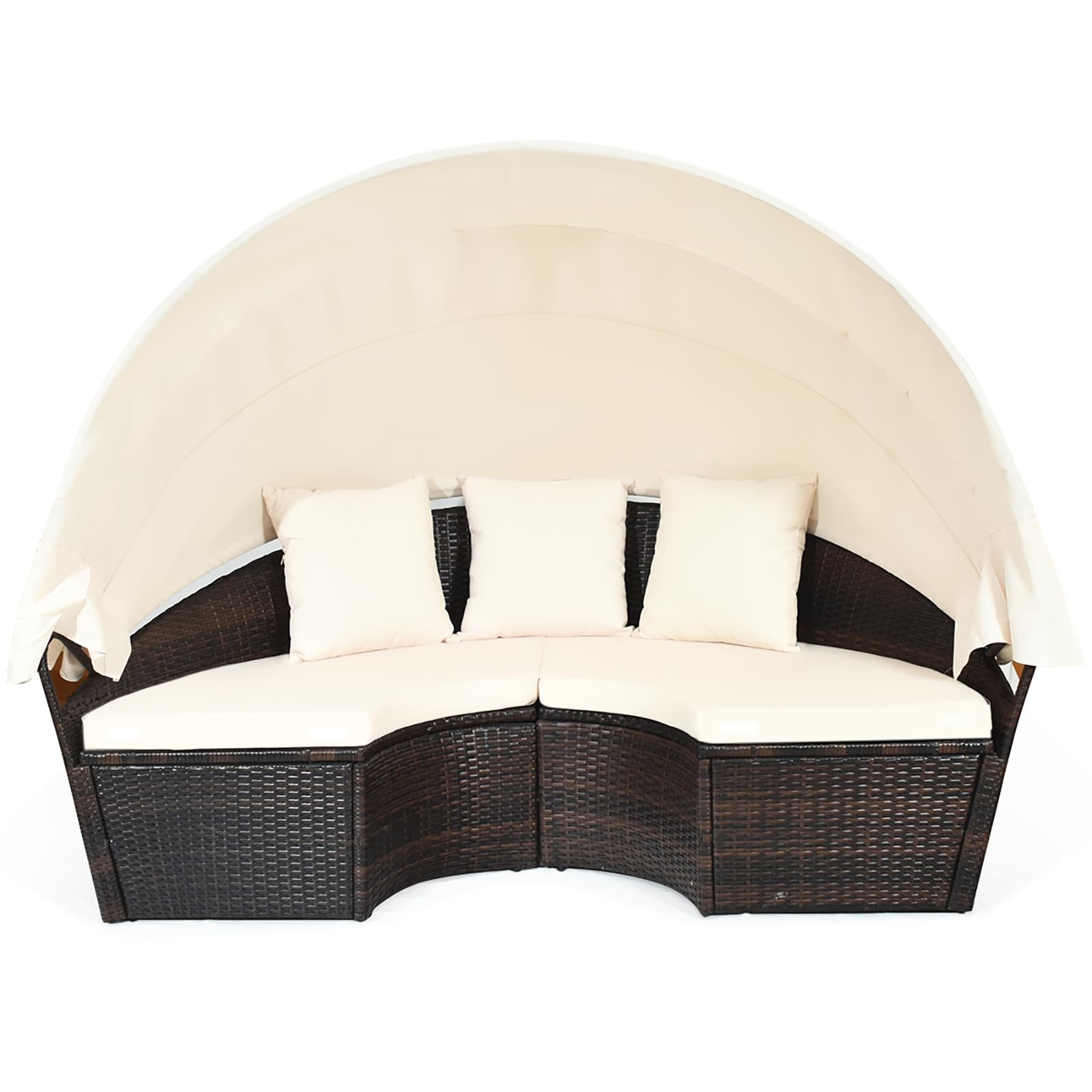 LIFEZEAL Rattan Sonneninsel mit Sonnendach, Gartenliege Sonnenliege mit Kissen, 5-teiliges Lounge Set mit faltbarem Regencover, Gartenlounge Terrassenmöbel bis zu 360 kg (Beige, 192 x 192 x 146 cm)