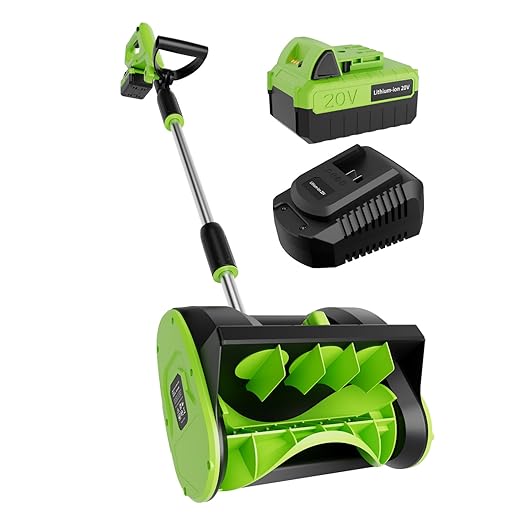 20V 12.2-Inch Cordless Snow Shovel, Battery Powered Snow Blower with Directional Plate, 20-Volt/4.0 Ah Lithium-ion Battery Pack, and Quick Charger Included